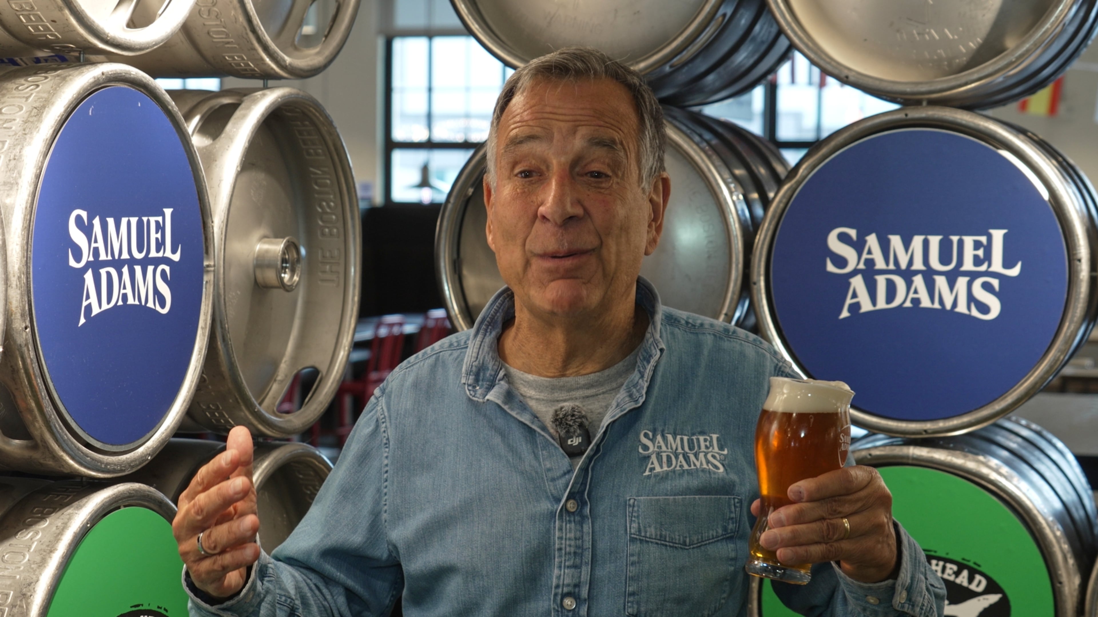 This image made from video shows Boston Beer Co. Founder and CEO Jim Koch gesturing during an interview at his company headquarters in Boston,Tuesday, July 7, 2026. (AP Photo/ Rodrique Ngowi)