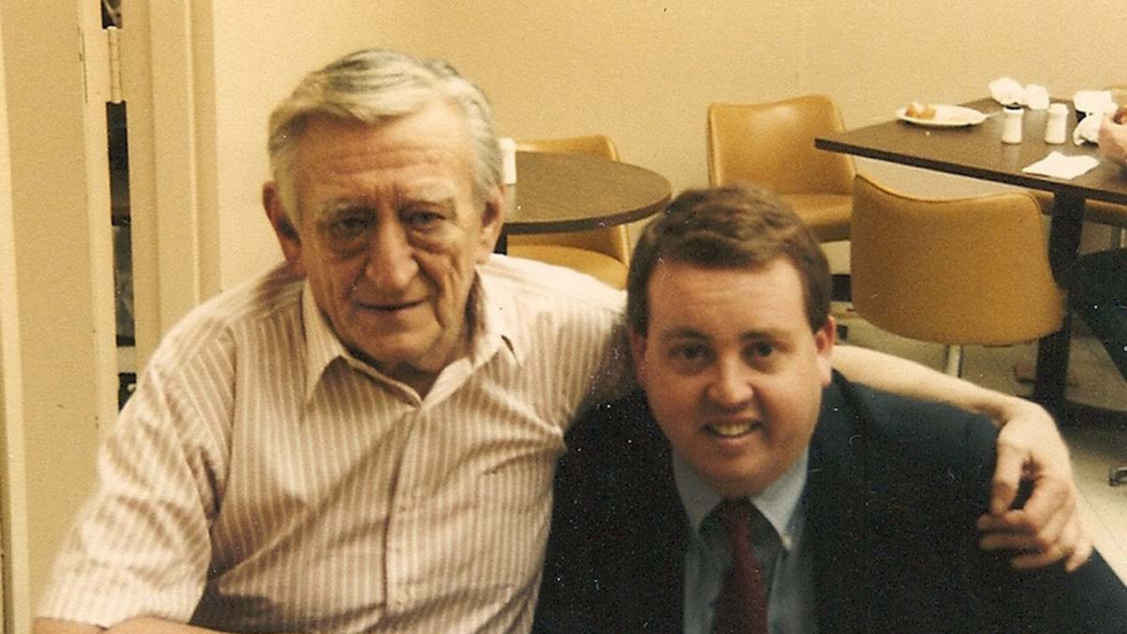 Current Hawks radio voice Steve Holman poses as a teenager with Johnny Most, the legendary voice of the Celtics. It was Most who served as a mentor to Holman, who will broadcast his 2,000th consecutive game Wednesday.