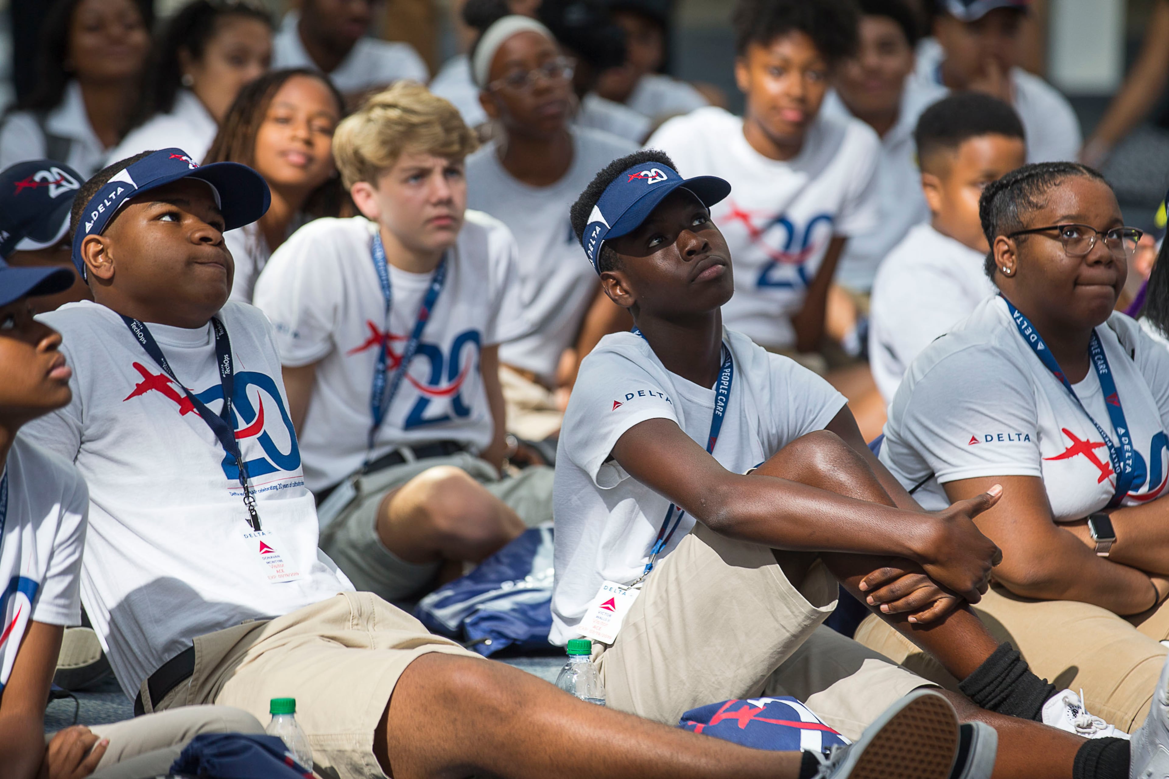 7/16/2019 -- Pensacola, Florida -- Aviation camp students listen to a speaker at the National Navy Aviation Museum in Pensacola, Tuesday, July 16, 2019. (Alyssa Pointer/alyssa.pointer@ajc.com)