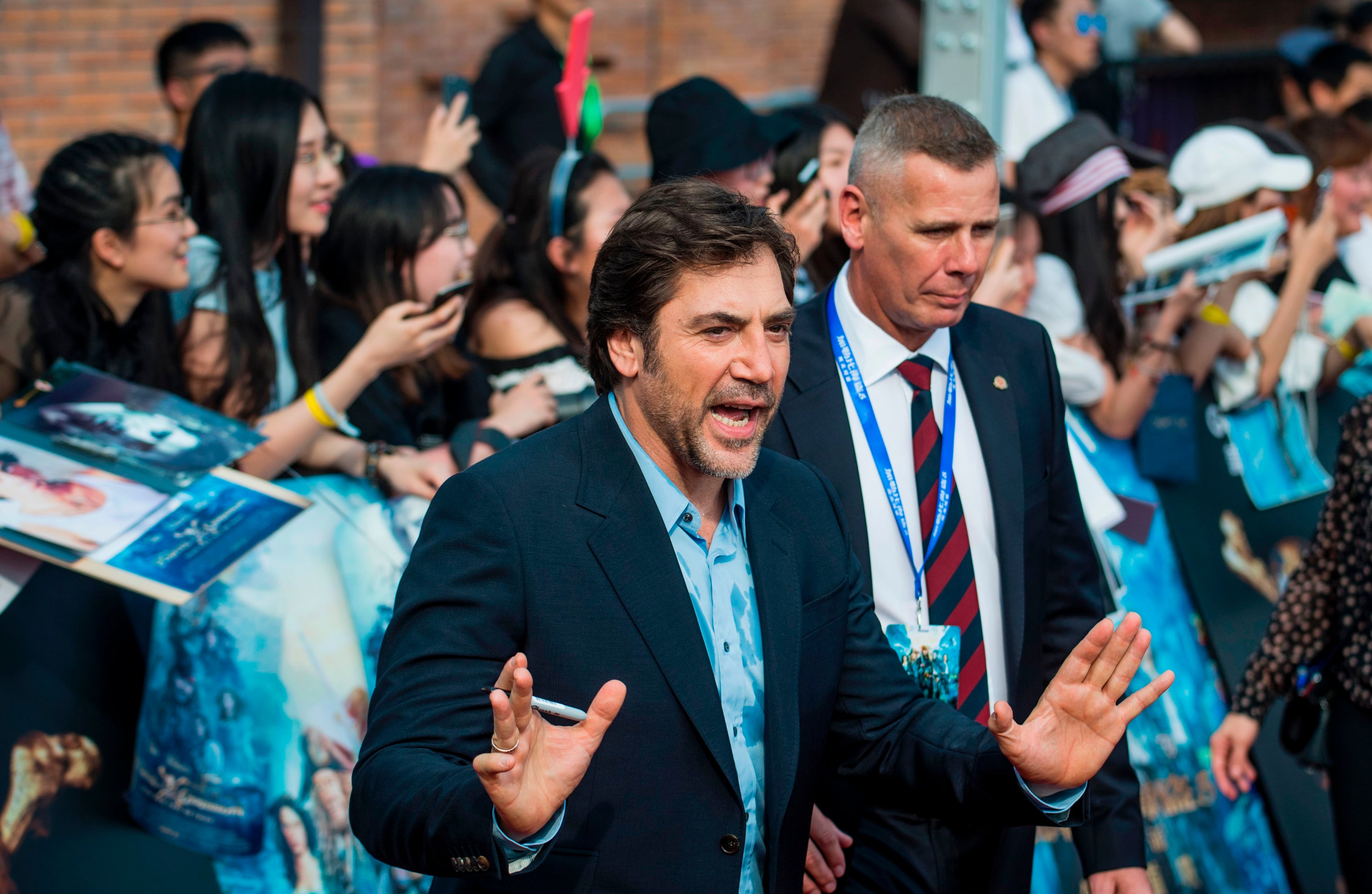 Actor Javier Bardem arrives for the world premiere of Disney movie "Pirates of the Caribbean: Dead Men Tell No Tales" in Shanghai on May 11, 2017. / AFP PHOTO / Johannes EISELE (Photo credit should read JOHANNES EISELE/AFP/Getty Images)