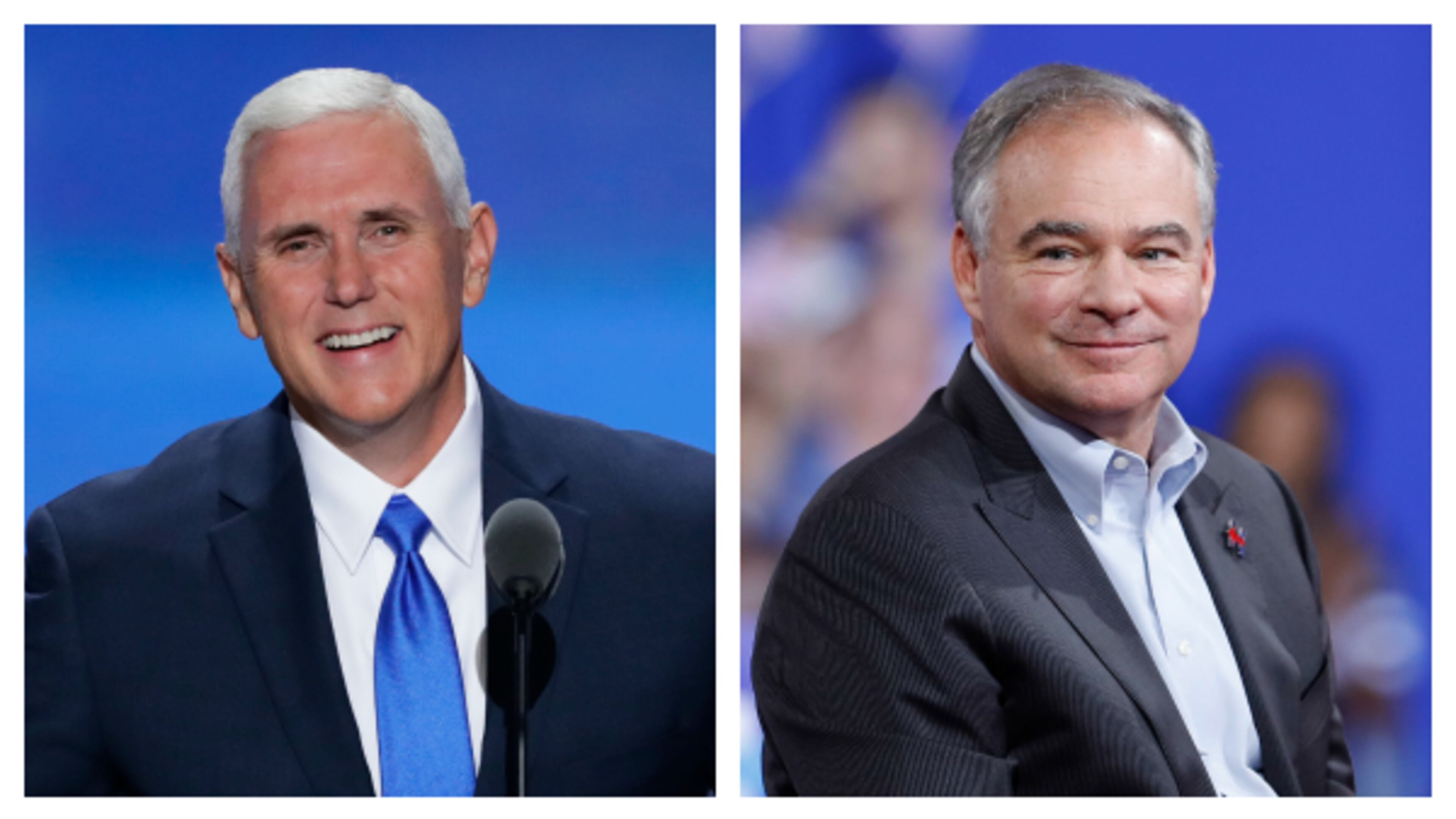 Indiana Gov. Mike Pence and Virginia Sen. Tim Kaine. AP file photo.