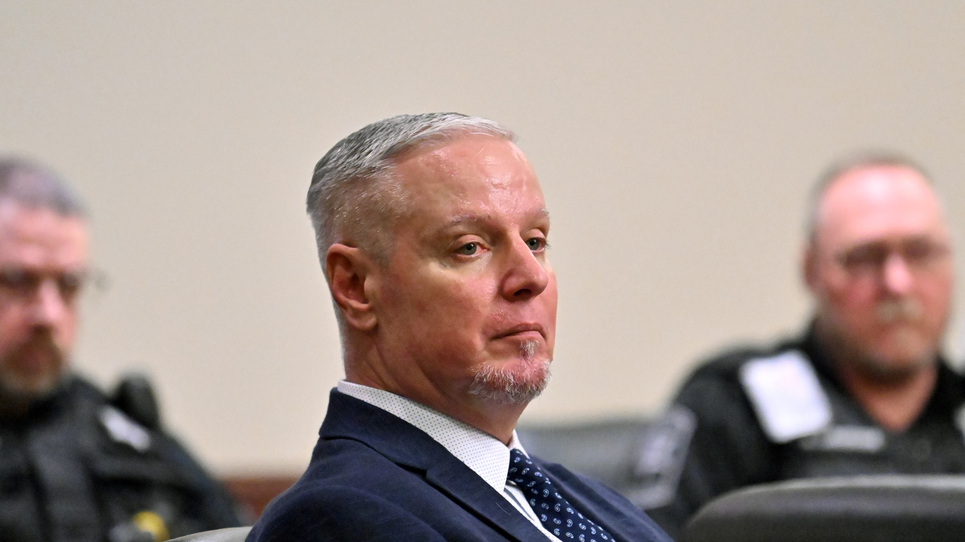 Colin Gray, the father of Apalachee High School shooting suspect Colt Gray, listens during his trial, Friday, Feb. 27, 2026, at the Barrow County Courthouse in Winder, Ga. (Hyosub Shin/Atlanta Journal-Constitution via AP)