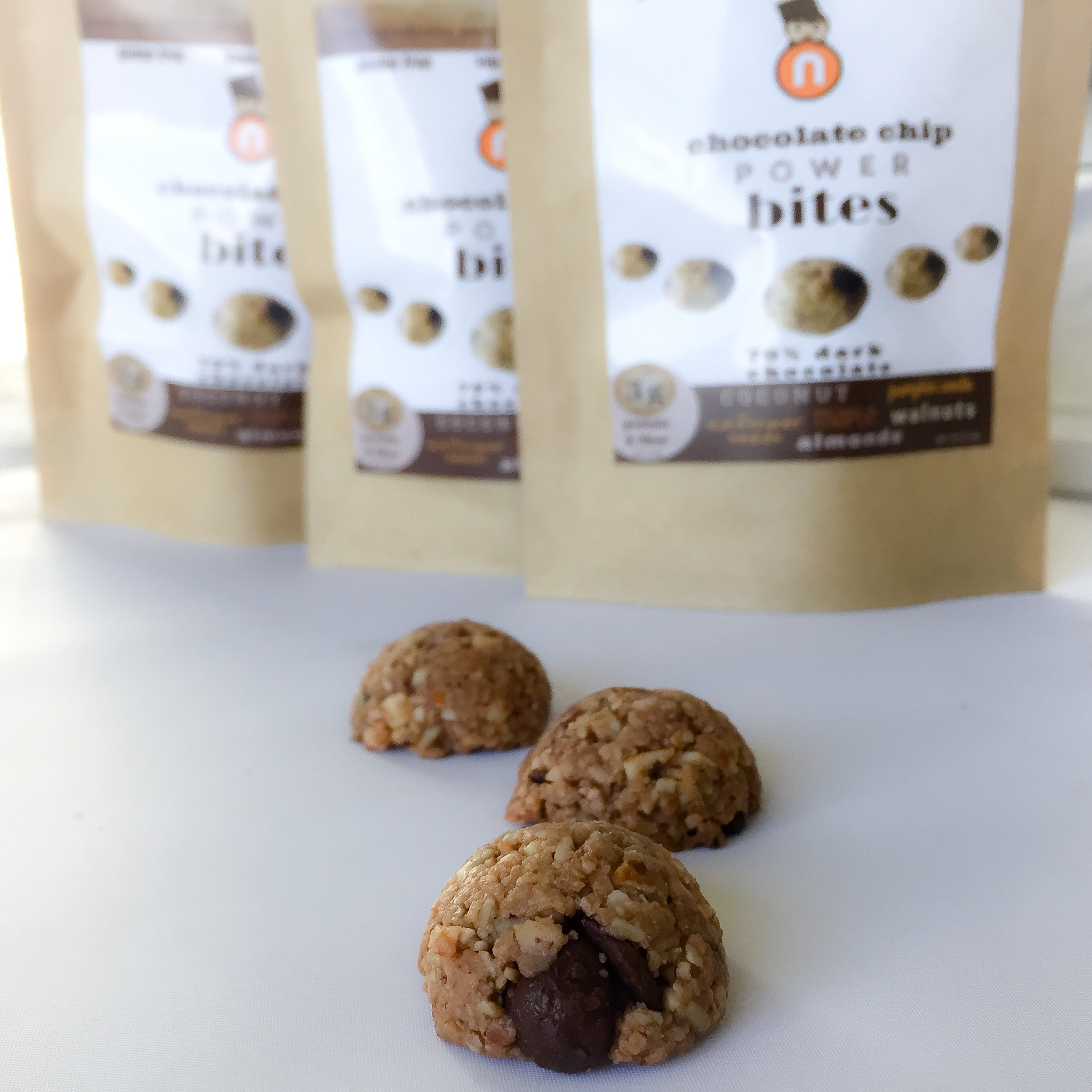 POWER bites come in three flavors: chocolate chip, peanut butter and jelly and pumpkin pecan.