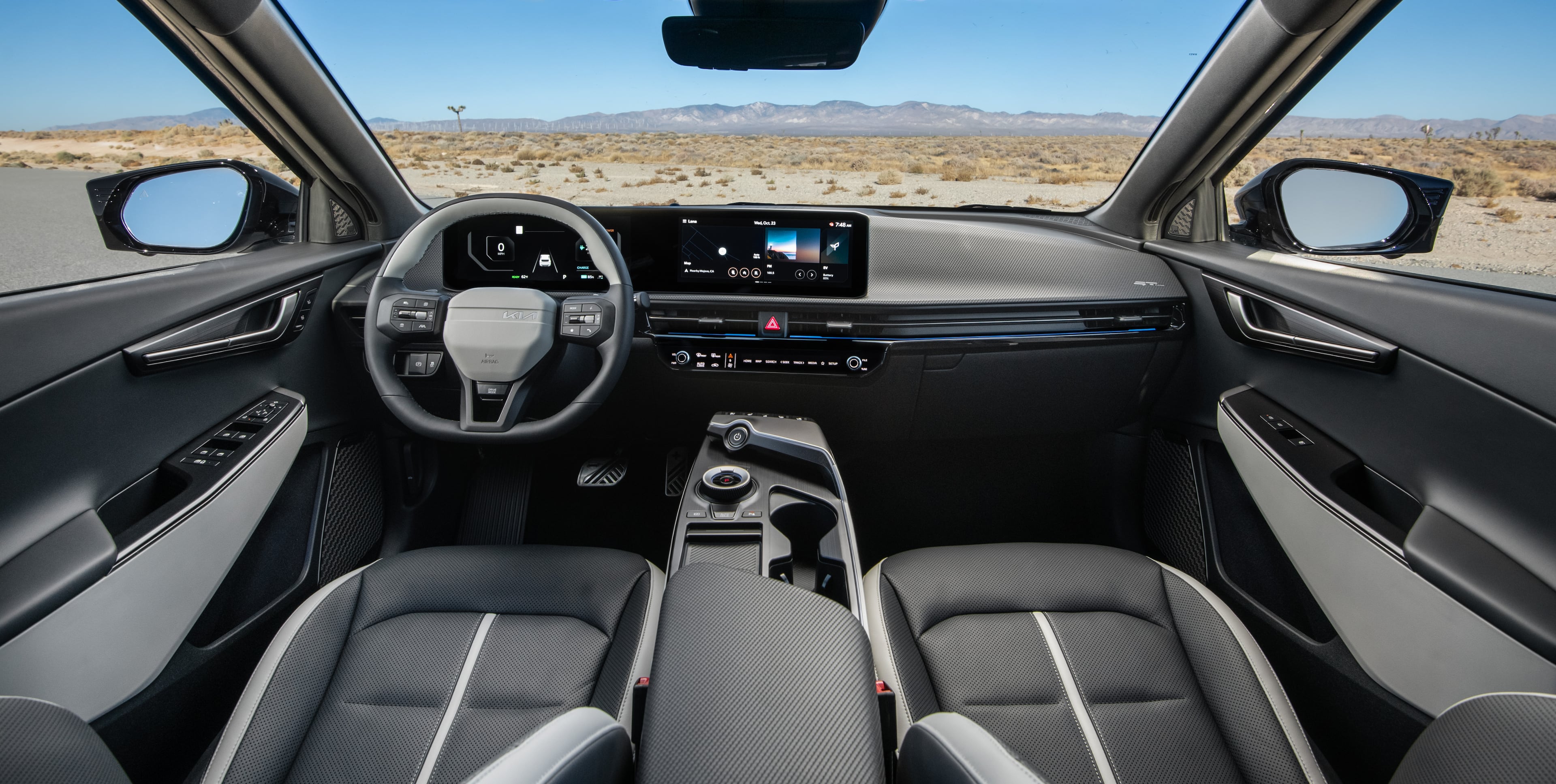 The interior of the 2025 Kia EV6. The EV6, a two-row crossover, will roll down assembly lines next to the Korean automaker’s three-row electric EV9 SUV at its factory in West Point. (Courtesy of Kia)