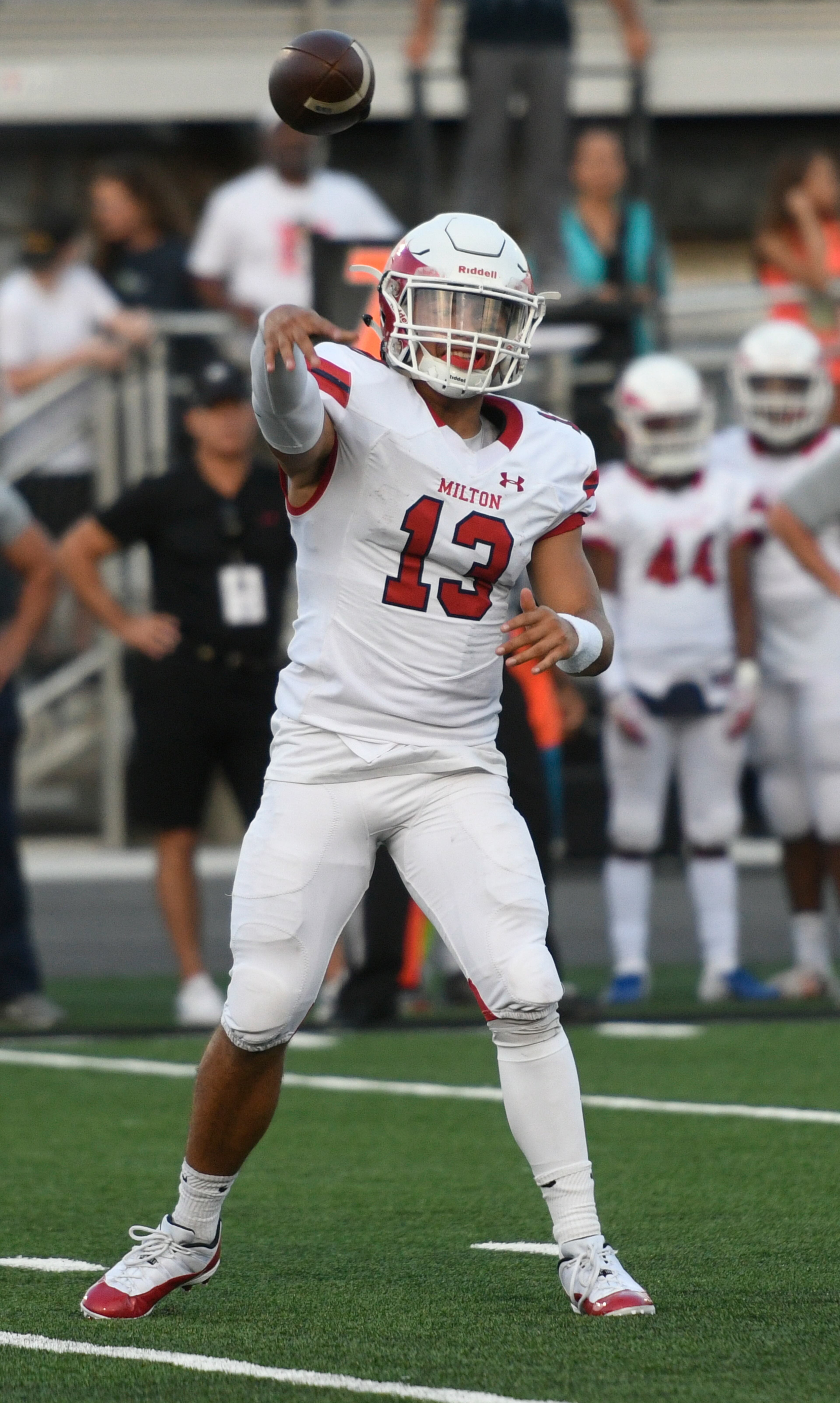 Milton QB Jordan Yates passes during Friday's game. (John Amis/Special)