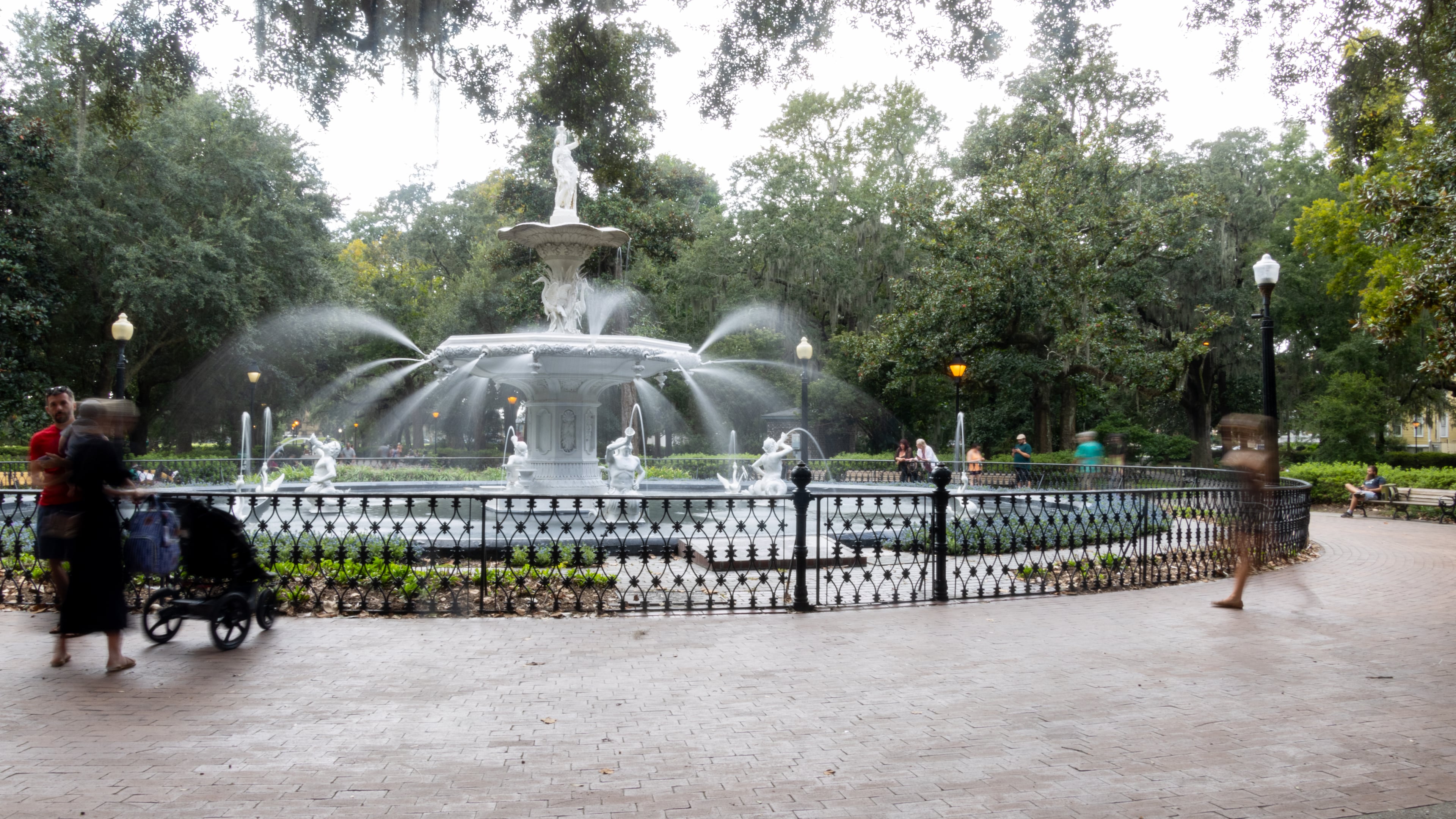 People admire the fountain in Savannah's Forsyth Park. The park, named after former Georgia Governor and U.S. Secretary of State John Forsyth, dates back to the 1840s. (Katelyn Myrick for the AJC)