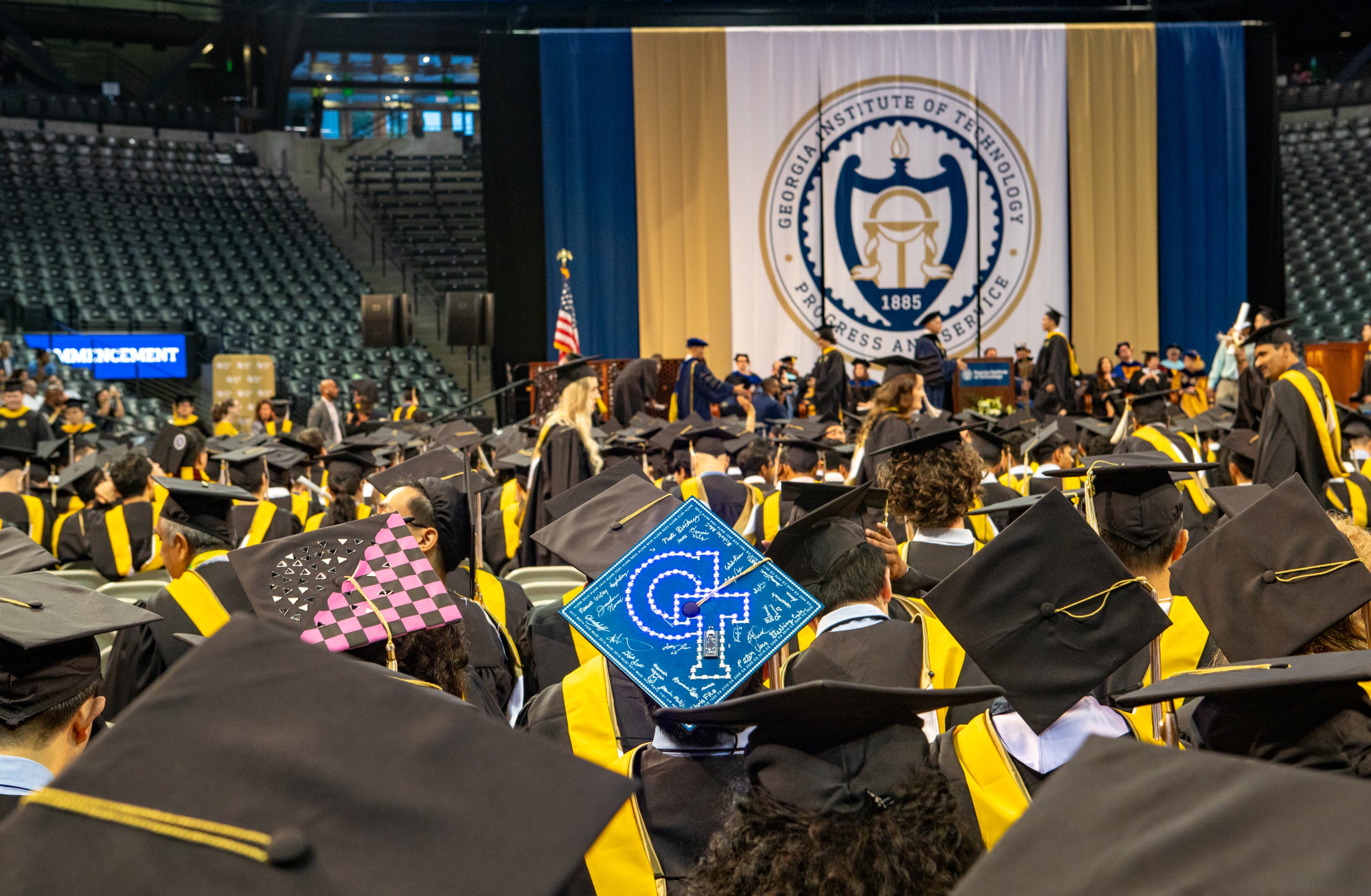 Georgia Tech holds graduation at McCamish Pavilion for students receiving Master's degrees in the College of Computing and Bachelor's degrees in Mechanical Engineers on Saturday, May 4, 2024. (Jenni Girtman for The Atlanta Journal-Constitution)