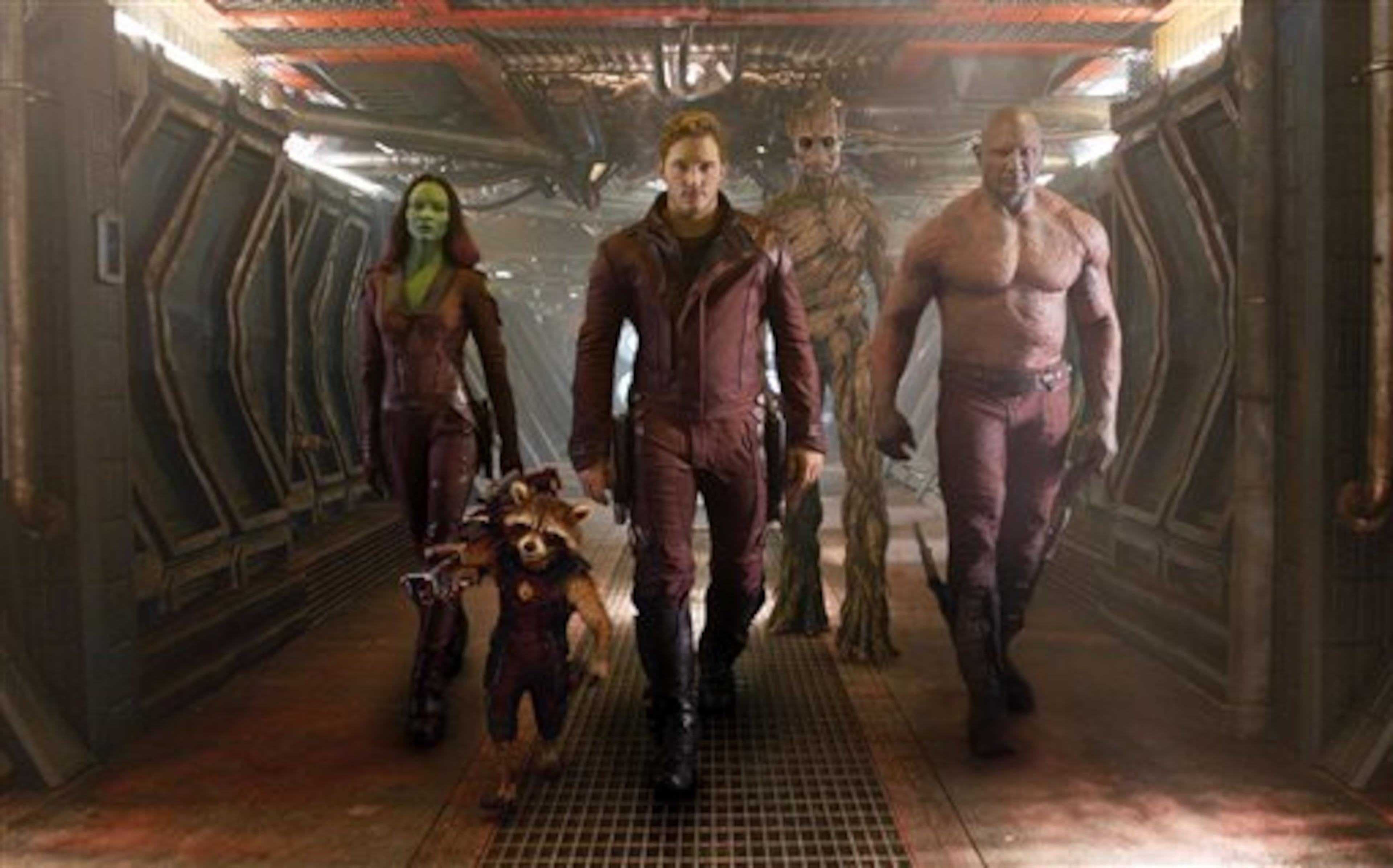 Zoe Saldana (from left), the character Rocket Racoon (voiced by Bradley Cooper), Chris Pratt, the character Groot (voiced by Vin Diesel) and Dave Bautista bring the "Guardians of the Galaxy" films to life. (Disney-Marvel/AP)