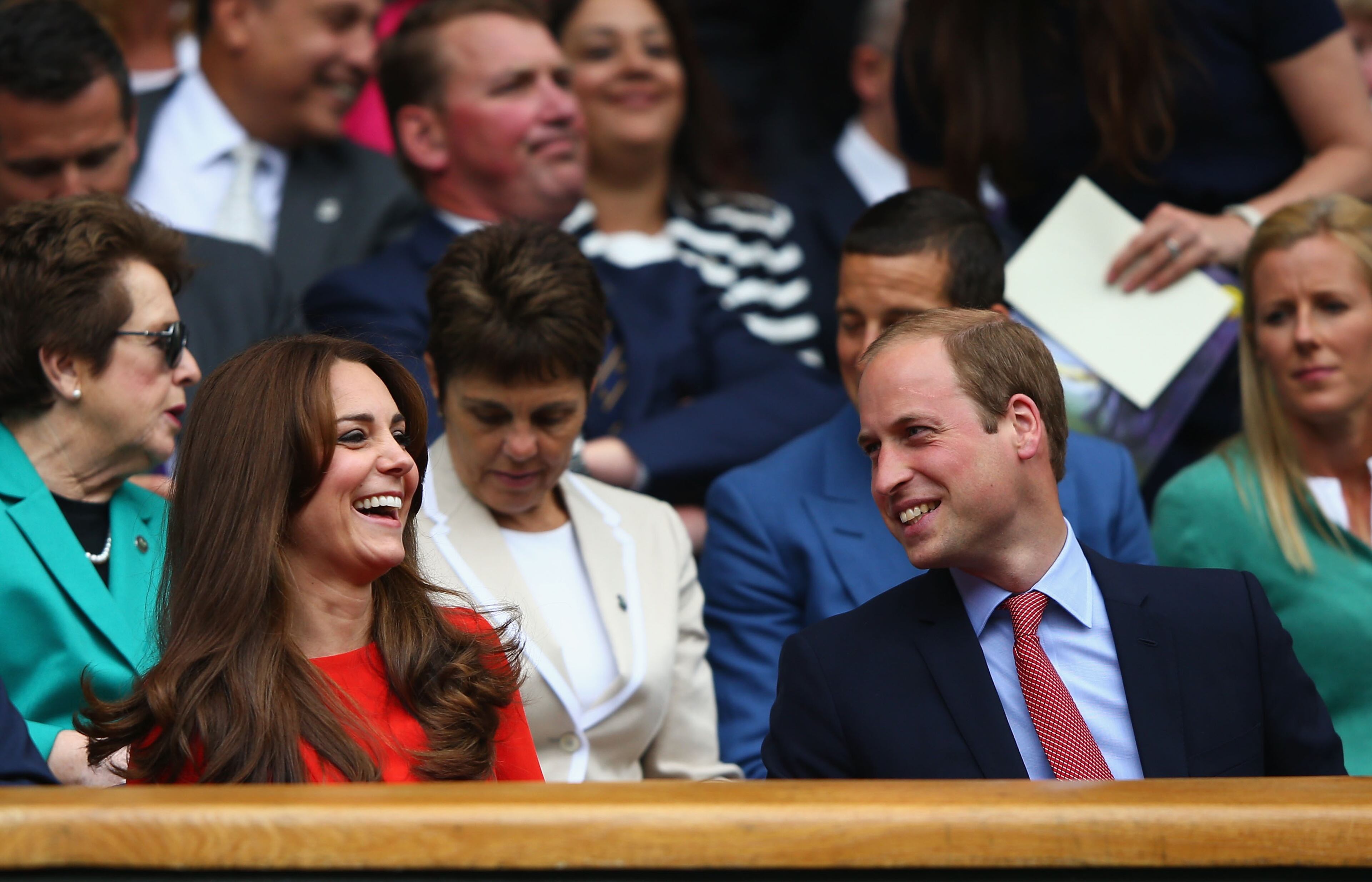 LONDON, ENGLAND - JULY 08: Catherine, Duchess of Cambridge and Prince William, Duke of Cambridge attend day nine of the Wimbledon Lawn Tennis Championships at the All England Lawn Tennis and Croquet Club on July 8, 2015 in London, England. (Photo by Ian Walton/Getty Images)