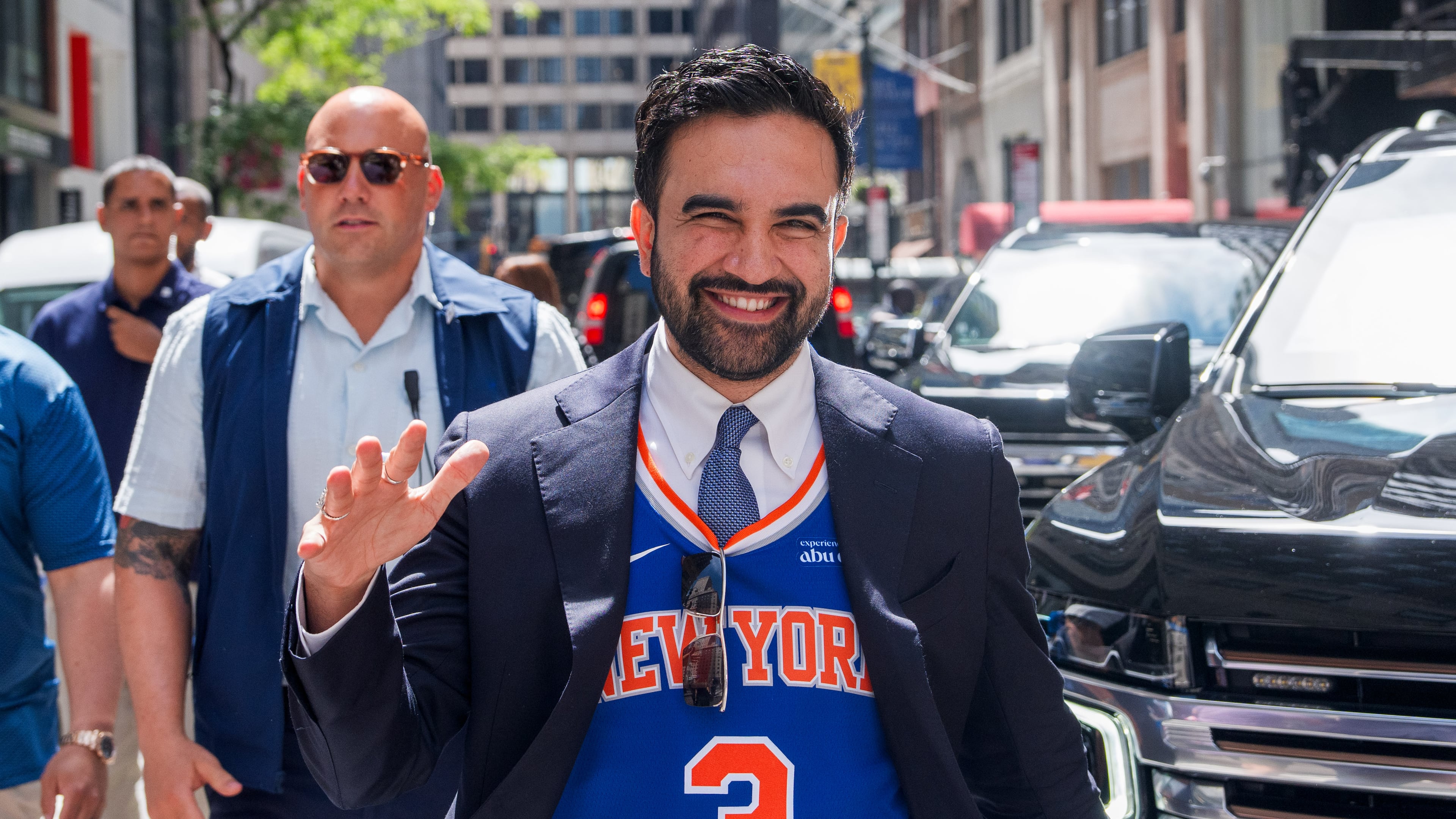 New York City Mayor Zohran Mamdani arrives to take part in the National Puerto Rican Day Parade, Sunday, June 14, 2026 in New York. (AP Photo/Adam Gray)