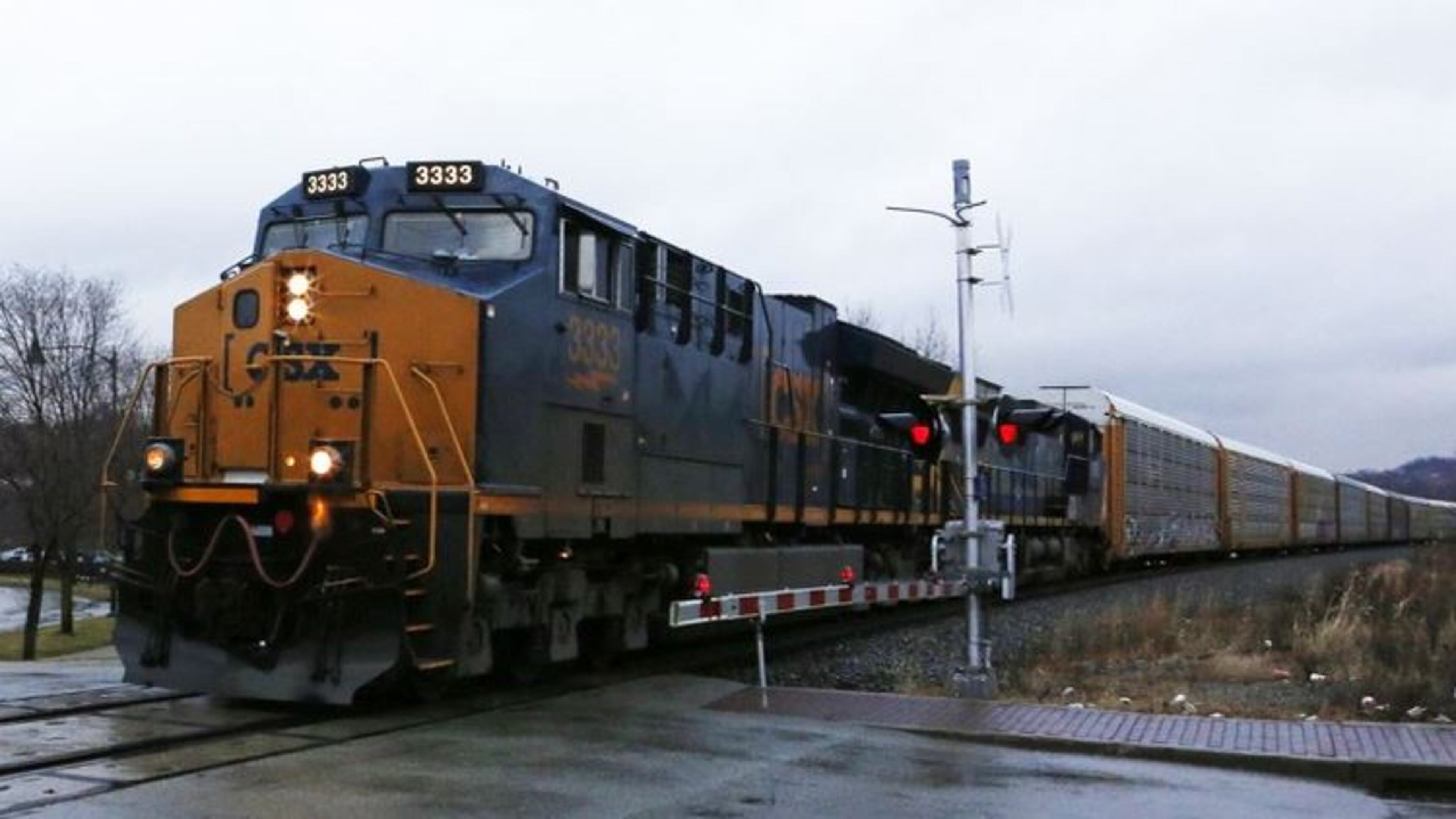 A CSX train hit an empty dump truck at an intersection.