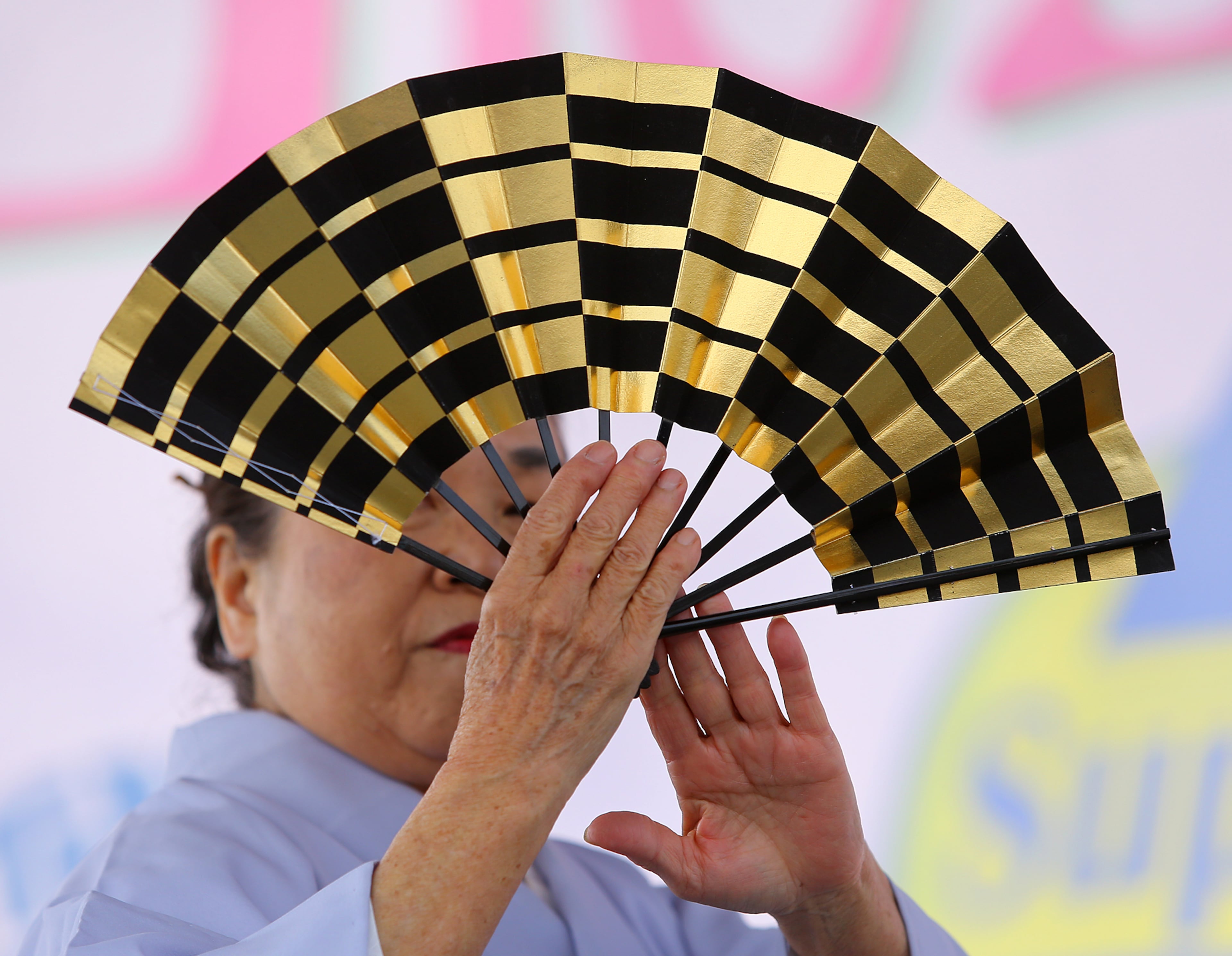 Kazumi Hychi, a member of the Kinuyo Shinobu Kai dance group, performs a traditional Japanese Cherry Blossum folk dance at the 33rd Annual Conyers Cherry Blossom Festival on Sunday, March 23, 2014, in Conyers.