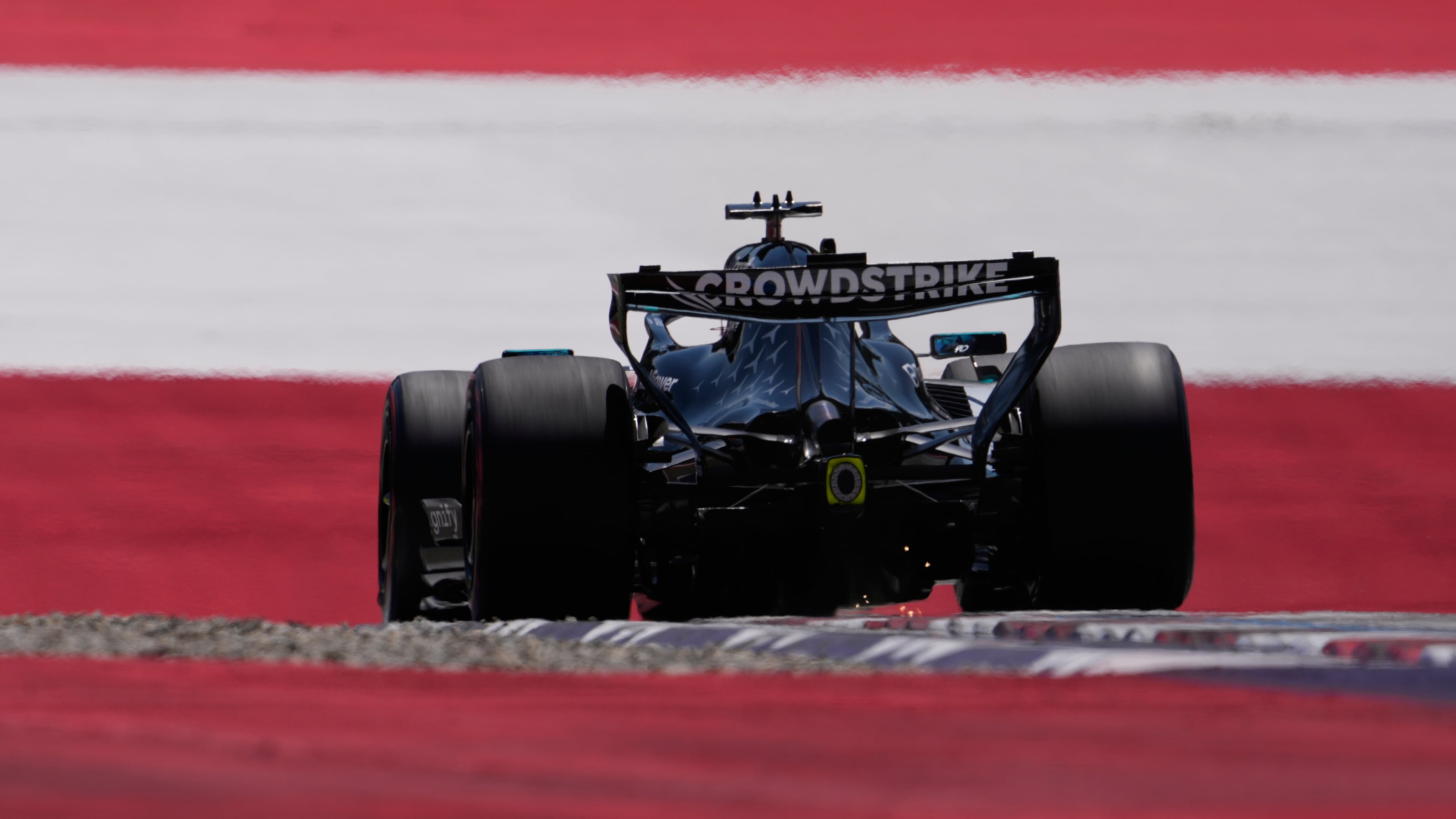Mercedes driver George Russell of Britain steers his car during the third free practice ahead of the Austrian F1 Grand Prix, in Spielberg, Austria, Saturday, June 27, 2026. (AP Photo/Darko Bandic)