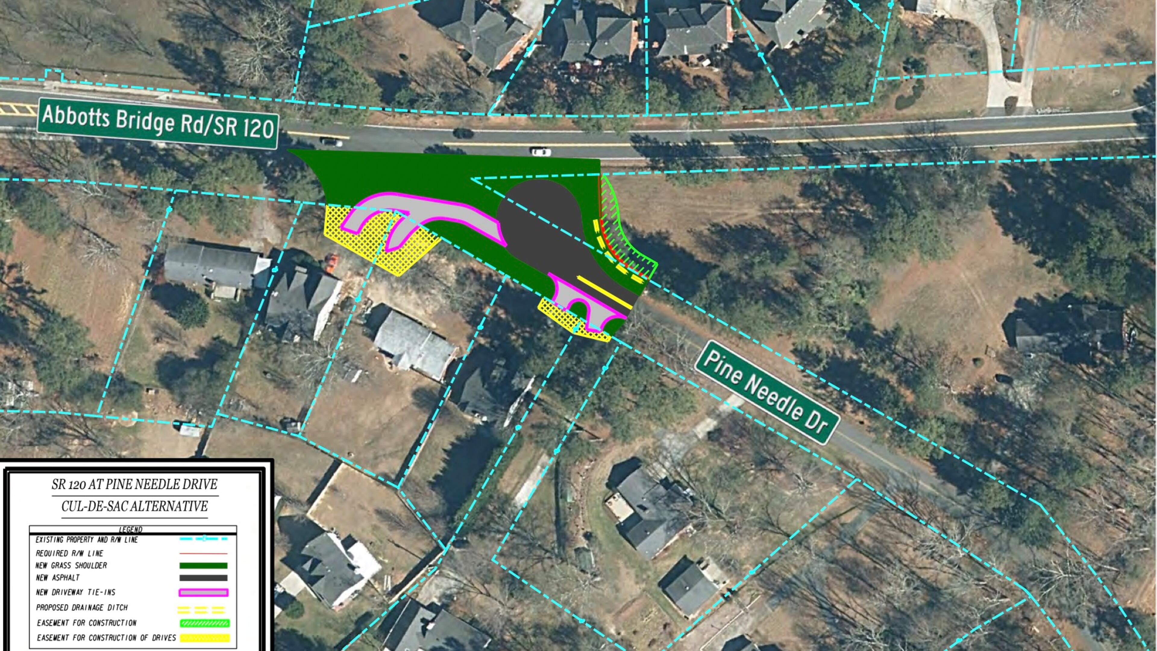Duluth has closed Pine Needle Drive at Ga. 120/Abbotts Bridge Road and will create a new cul-de-sac on Pine Needle Drive. (Courtesy City of Duluth)