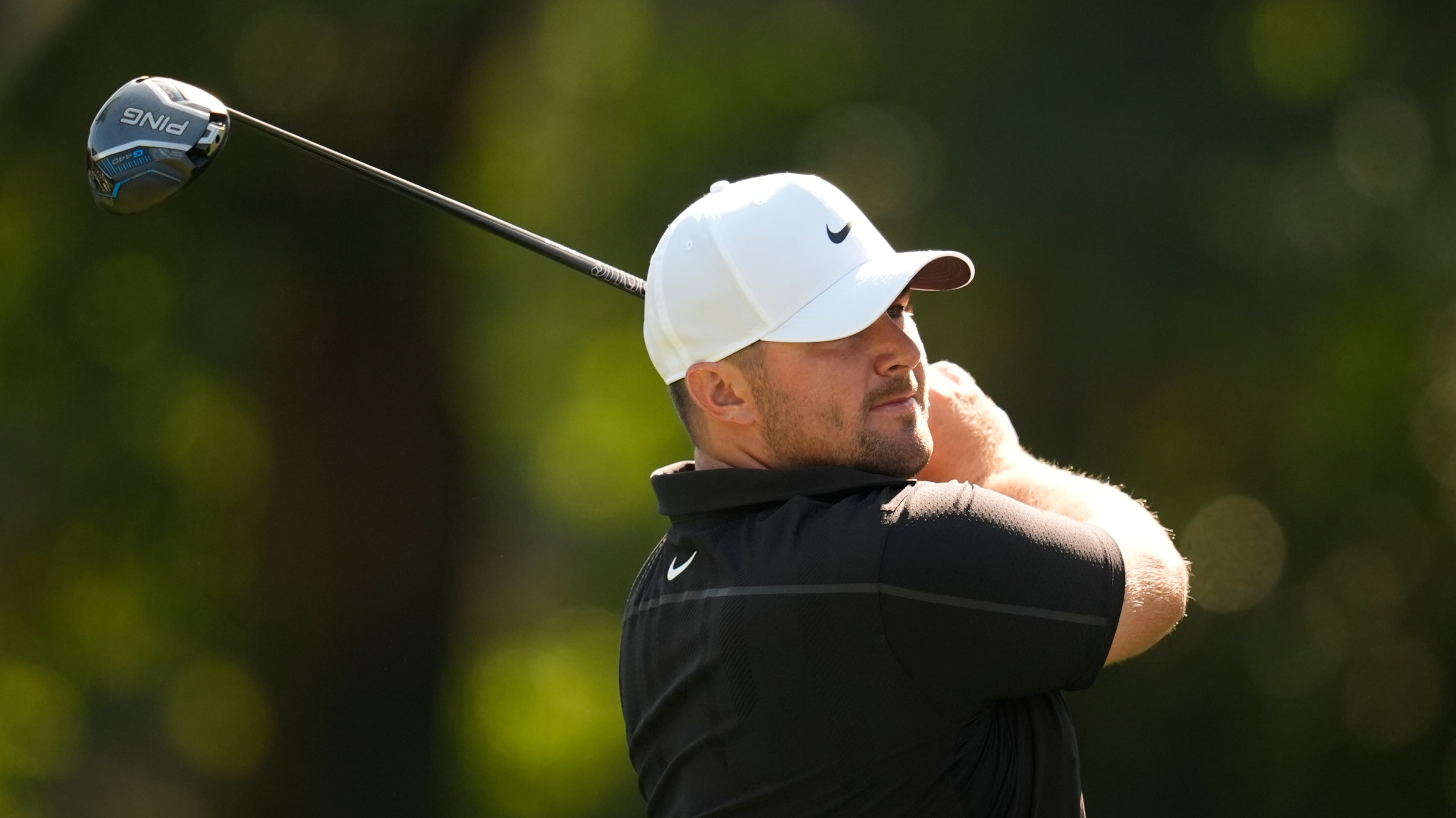Chris Gotterup hits from the third tee during the first round at the RBC Heritage golf tournament, Thursday, April 16, 2026, in Hilton Head Island, S.C. (AP Photo/Mike Stewart)