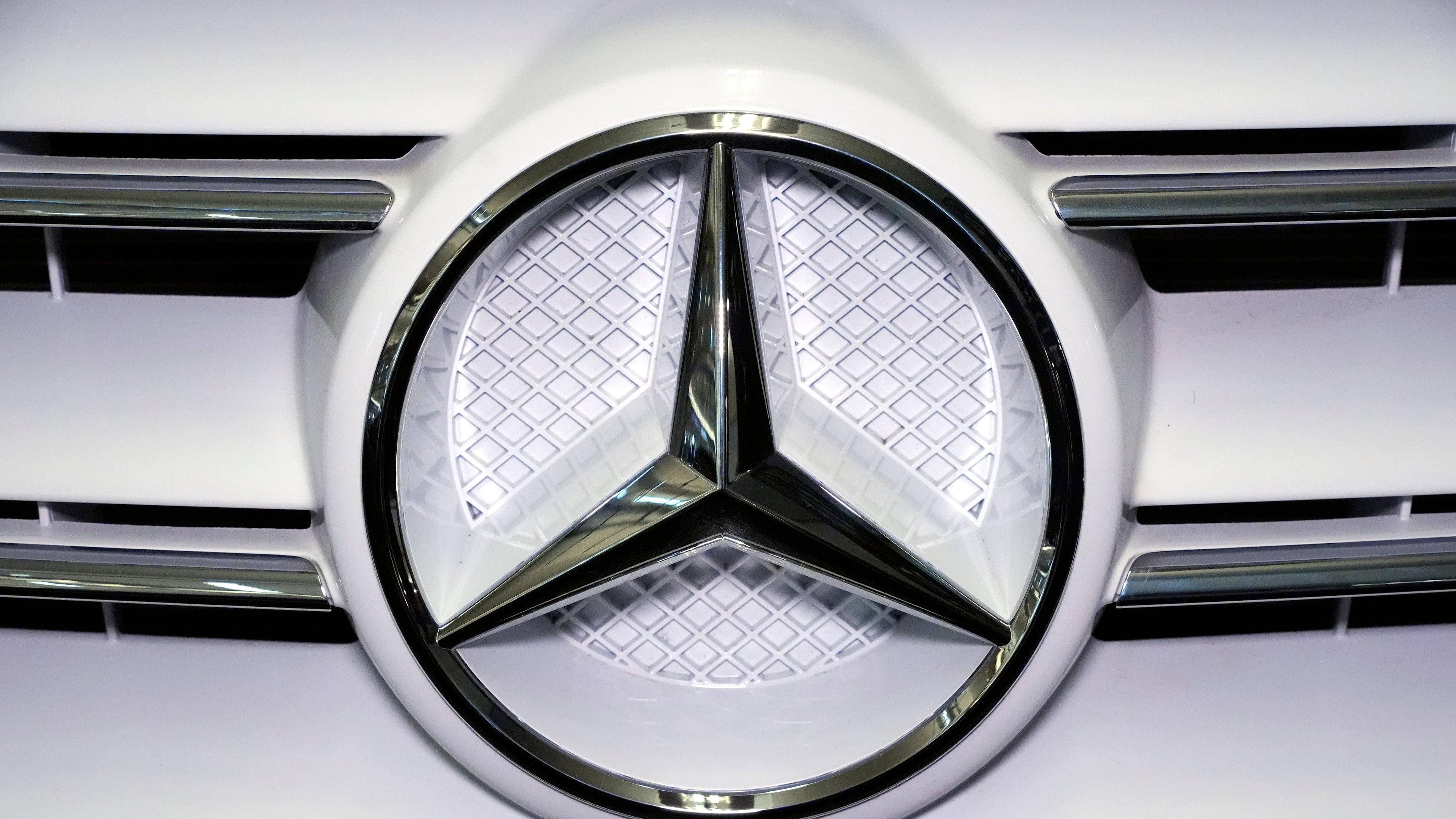 FILE - A Mercedes Benz logo is displayed on a vehicle at the Pittsburgh International Auto Show in Pittsburgh, Feb. 14, 2025. (AP Photo/Gene J. Puskar, File)