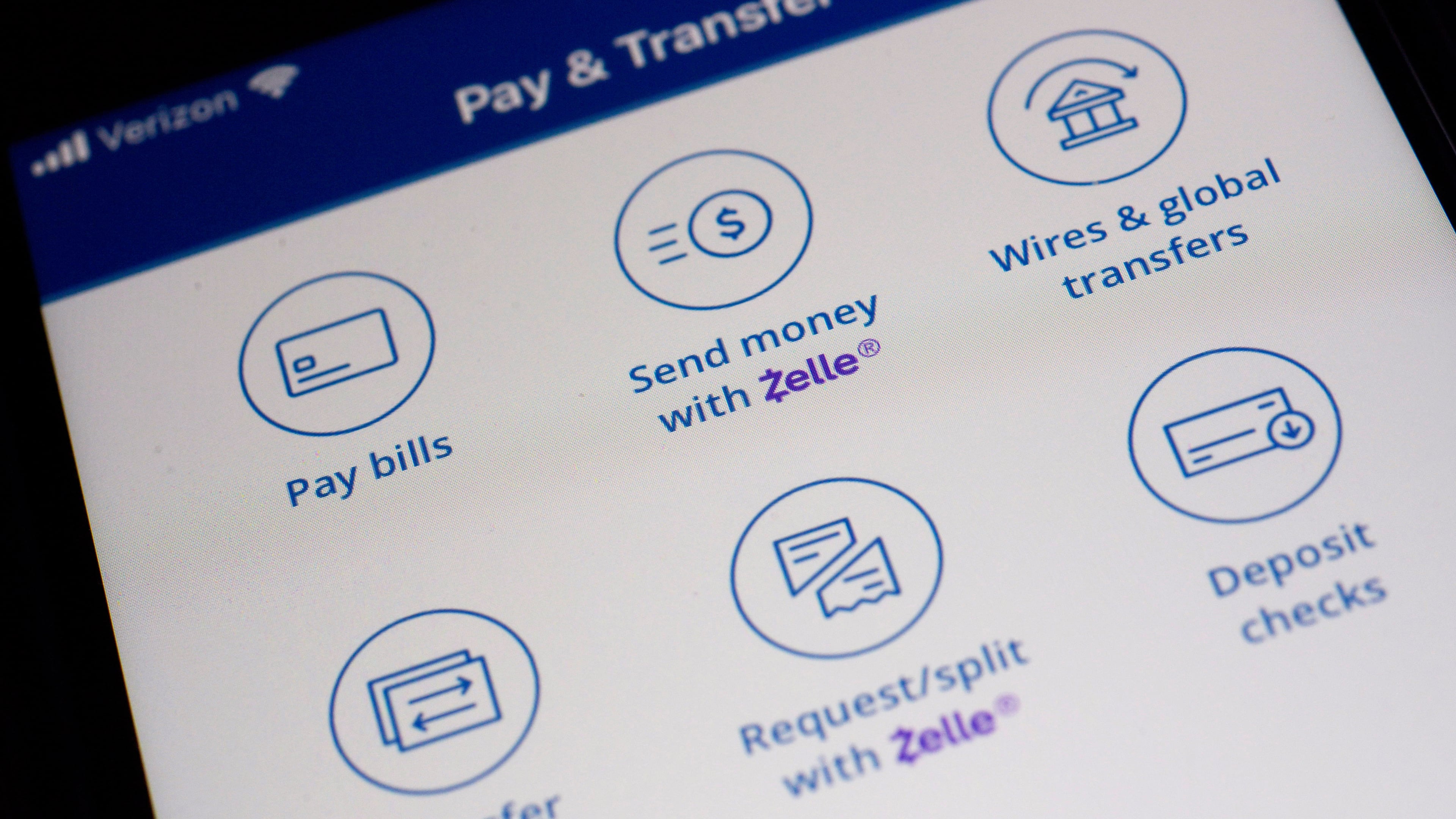 FILE - Options to use the Zelle payments network are seen on a mobile banking app in New York, Dec. 20, 2024. (AP Photo/Patrick Sison, File)