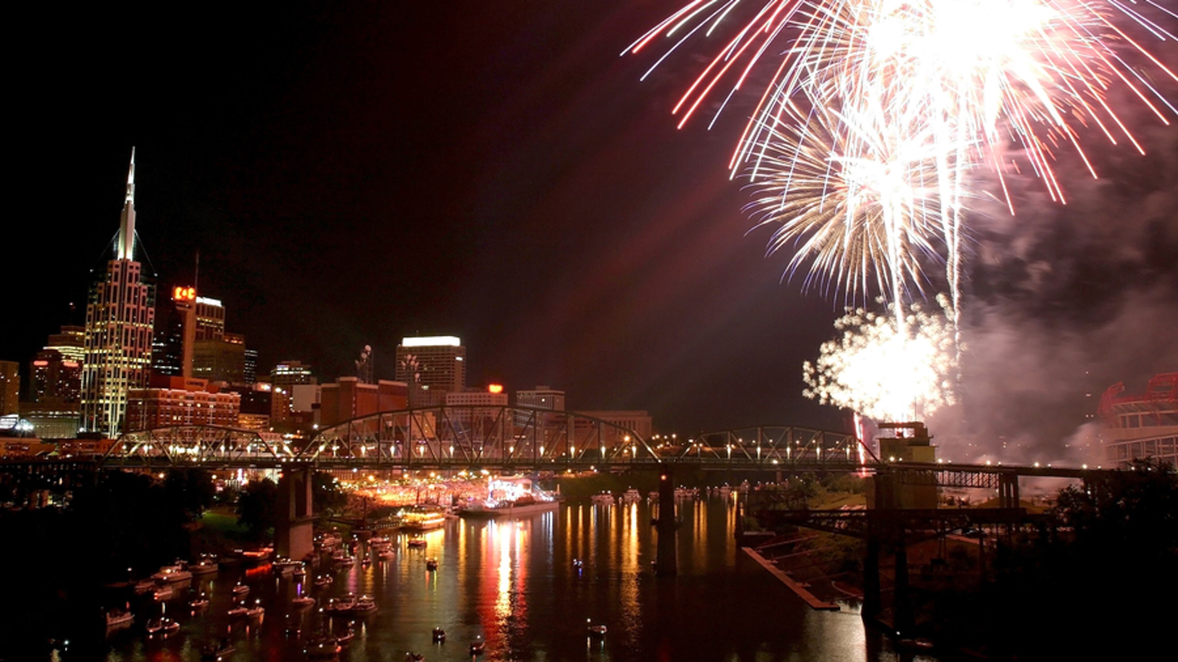 Fireworks booming over the Fourth of July bash in Nashville.