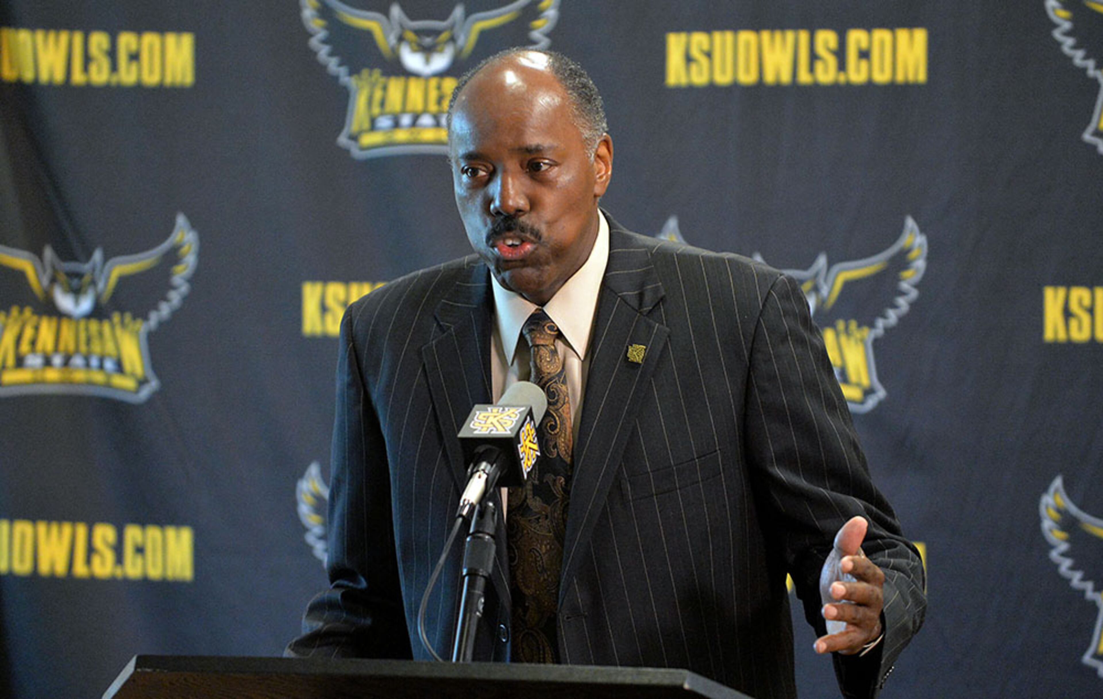 New Kennesaw State basketball coach Al Skinner gives remarks during the press conference. Skinner said the basketball program has "potential" to be good.