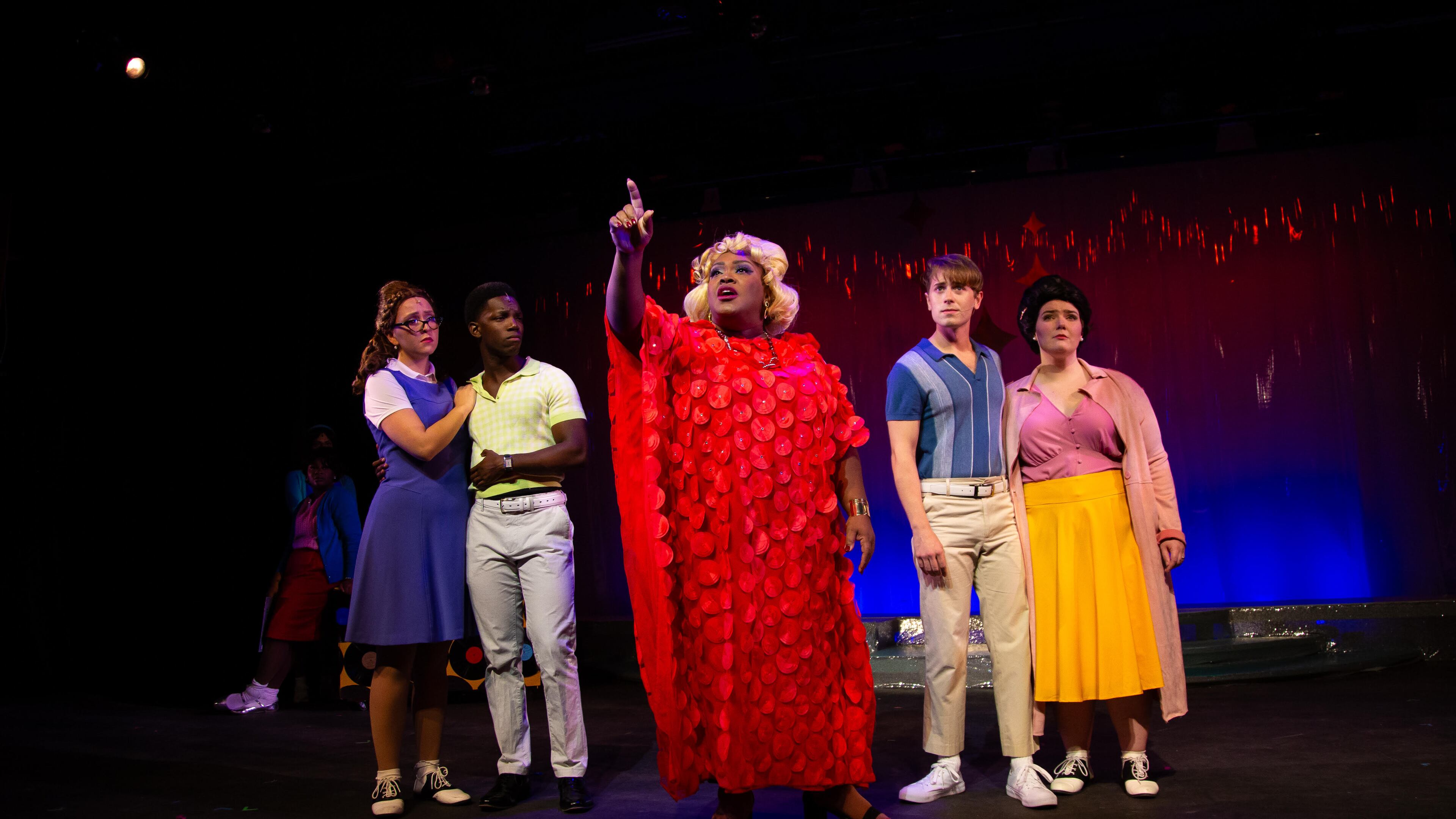 Allie Hill (from left), Andrew Goodall, Kayce Denise, Josh Hudson and Caty Bergmark in "Hairspray" at Out Front Theatre Company.
