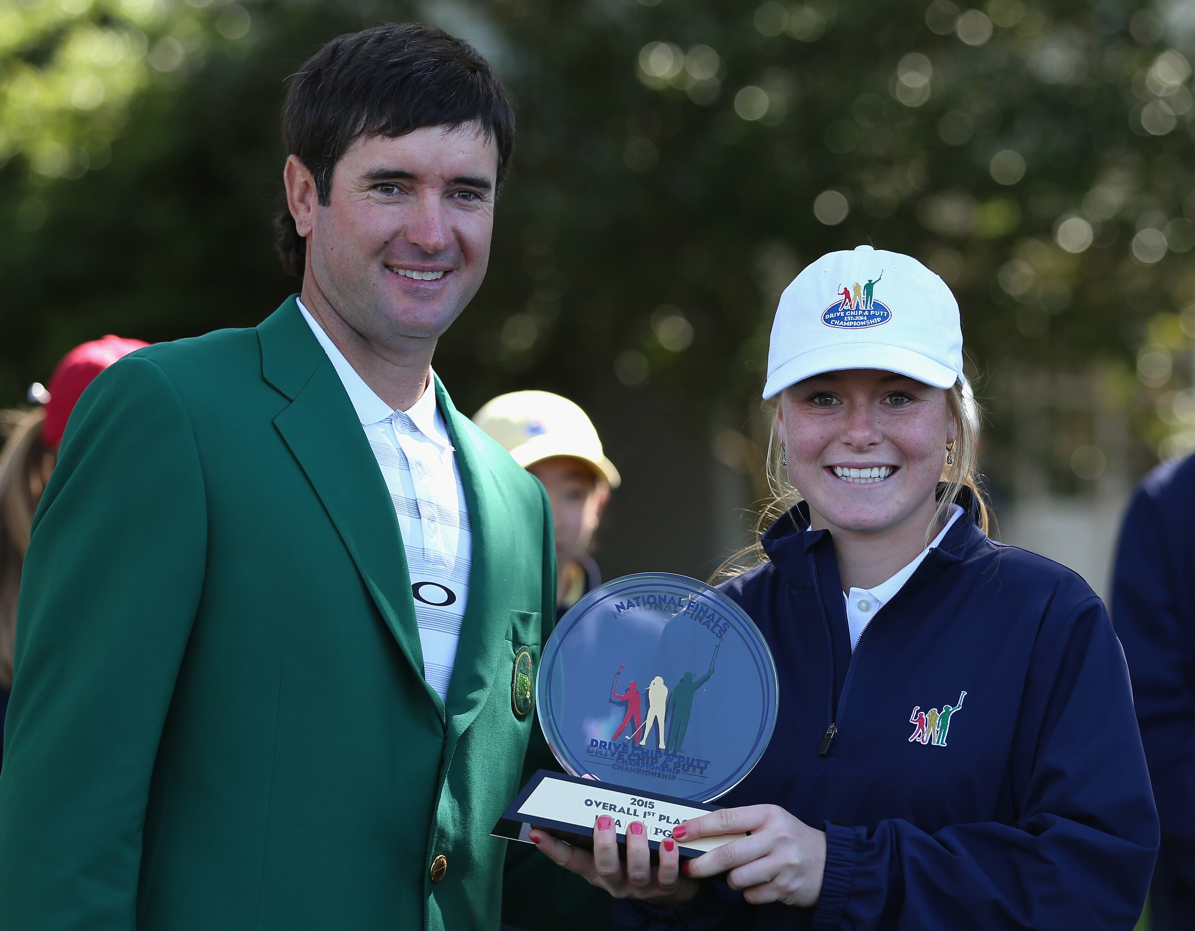 AUGUSTA, GA - APRIL 05: Bubba Watson of the USA, Masters Champion in 2012 and 2014, is pictured with Morgan Goldstein winner of the Girls 12-13 division during the Drive, Chip and Putt Championship at Augusta National Golf Club on April 5, 2015 in Augusta, Georgia. (Photo by Andrew Redington/Getty Images)