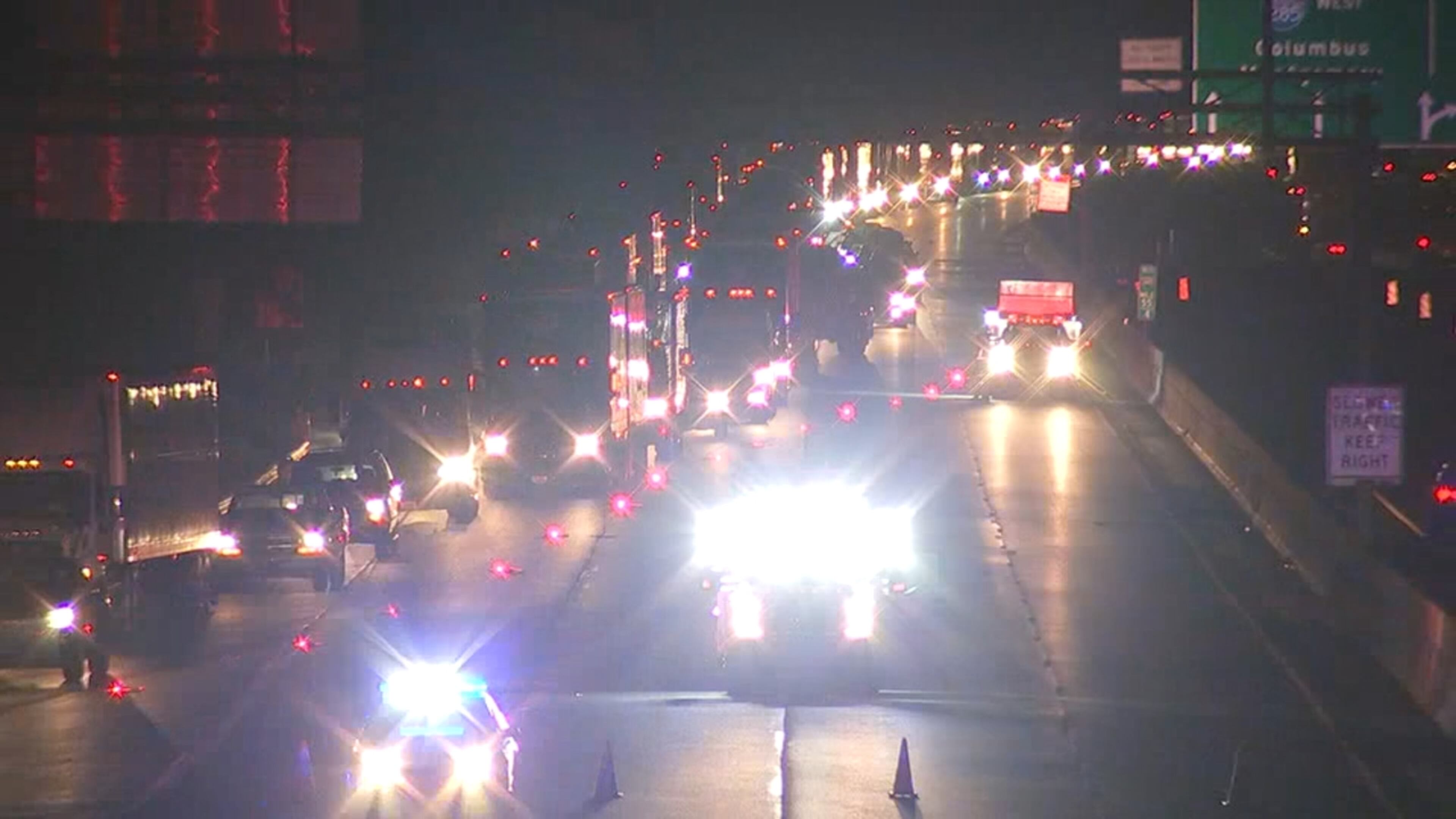 A fatal motorcycle wreck shut down all lanes of I-285 East before Moreland Avenue just before midnight Thursday. (Credit: Channel 2 Action News)