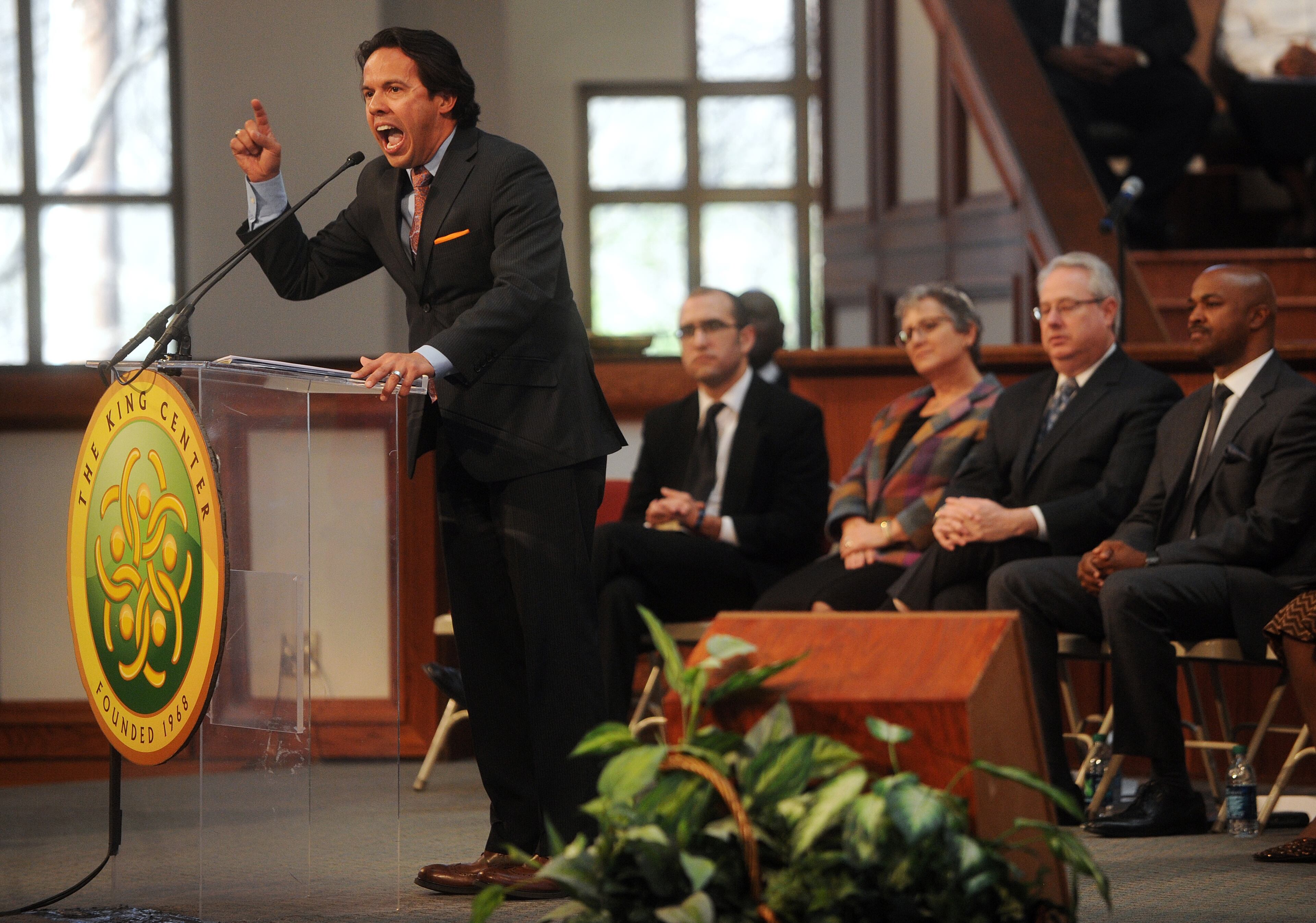 The Rev. Samuel Rodriguez delivers the keynote speech at the Martin Luther King, Jr. Annual Commemorative Service at Ebenezer Baptist Church in Atlanta Monday, Jan. 21, 2013.