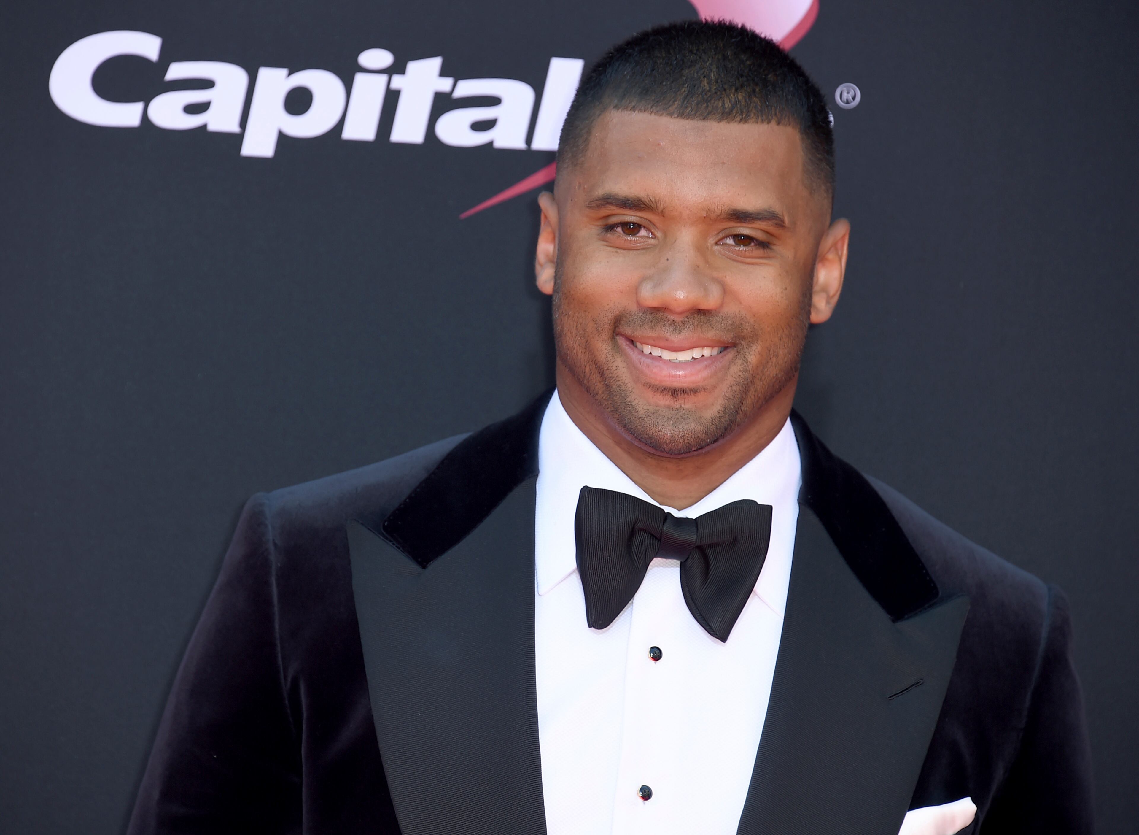 NFL football player Russell Wilson, of the Seattle Seahawks, arrives at the ESPYS at the Microsoft Theater on Wednesday, July 12, 2017, in Los Angeles. (Photo by Jordan Strauss/Invision/AP)