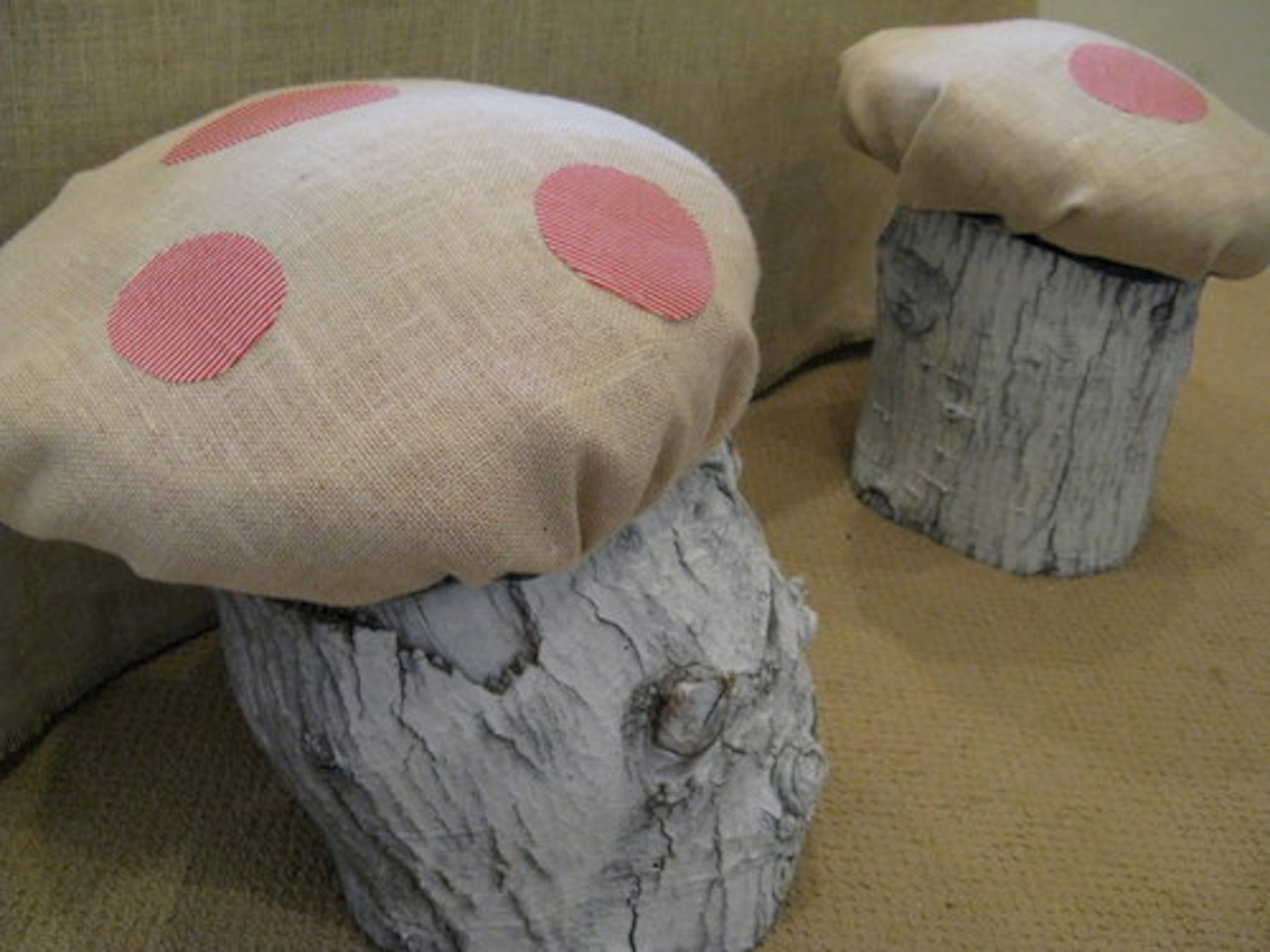 Using tree stumps from their backyards, the women -- both mothers of two young children -- crafted these toadstools with a burlap-covered pillow and patches that match the placemats. "You can always go to a store and copy the table," Colgan says. "But I find when you have to do it on a budget, you have to be more creative."