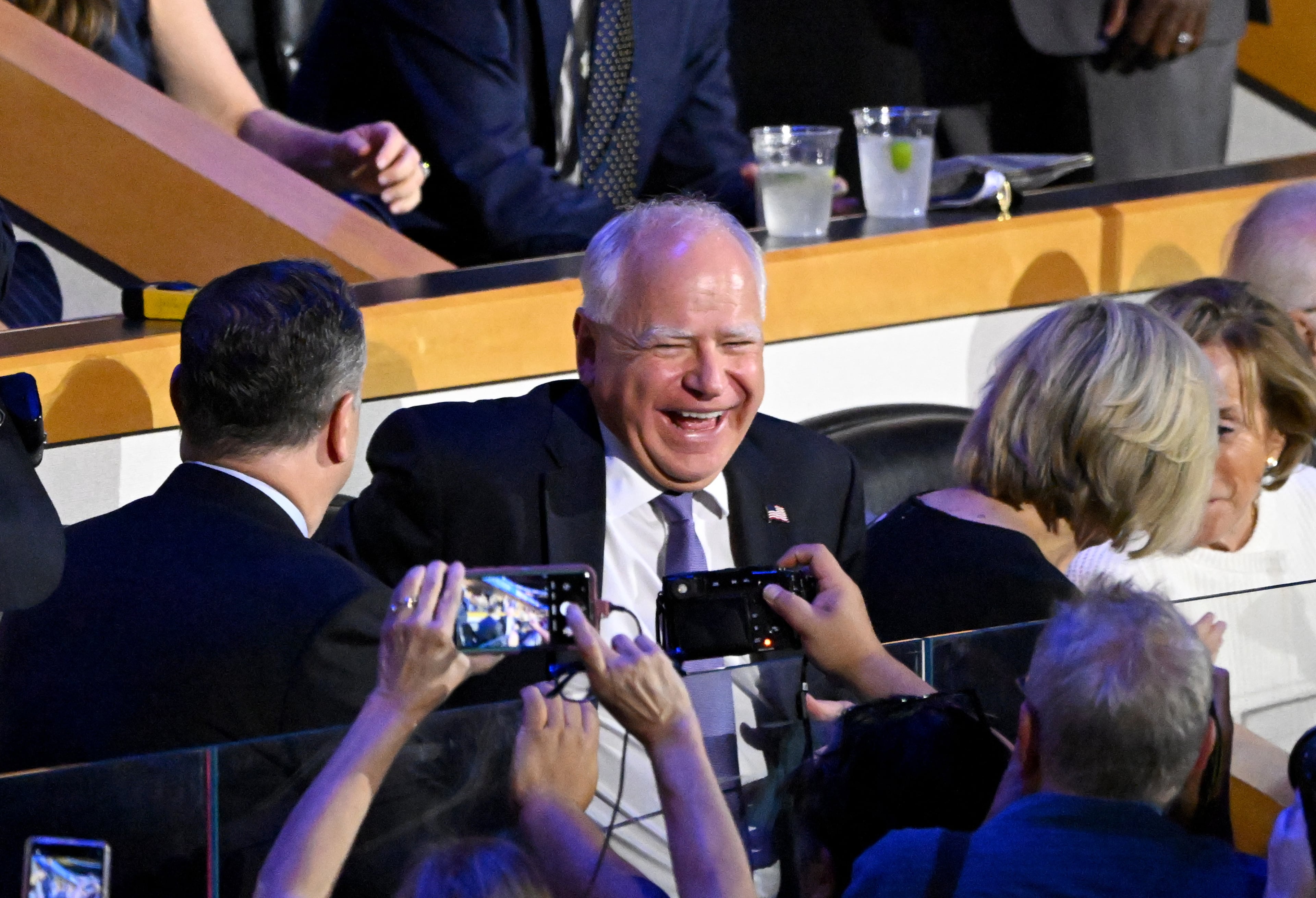 Tim Walz appears during the day 1 of the Democratic National Convention at the United Center, Monday, August 19, 2024, in Chicago, Illinois. (Hyosub Shin / AJC)