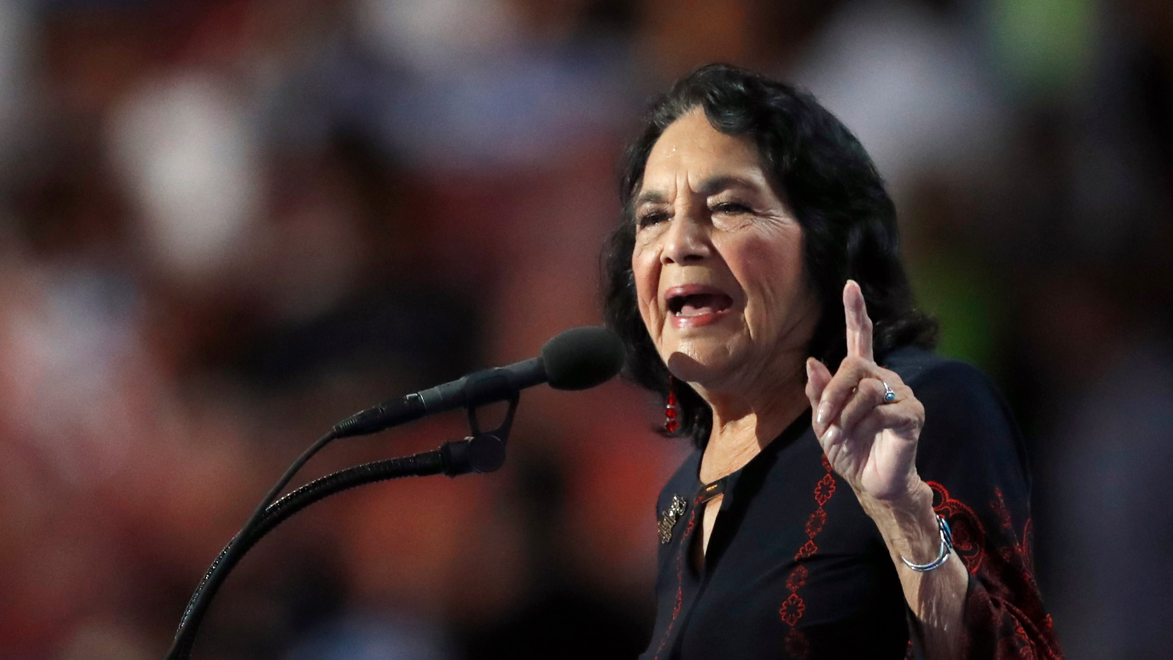 FILE - Civil rights leader Dolores Huerta speaks during the final day of the Democratic National Convention in Philadelphia, July 28, 2016. (AP Photo/Paul Sancya, File)