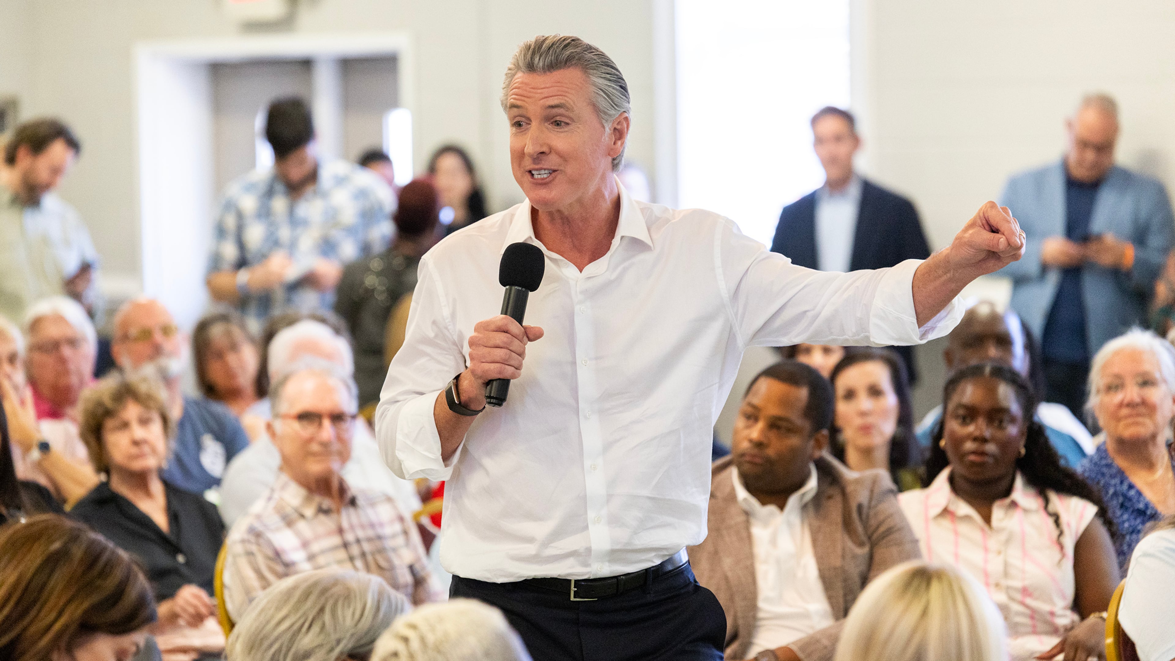 California Gov. Gavin Newsom speaks to supporters during a campaign event at the Brookland-Lakeview Empowerment Center, Friday, Sept. 4, 2026, in West Columbia, S.C. (AP Photo/Mic Smith)