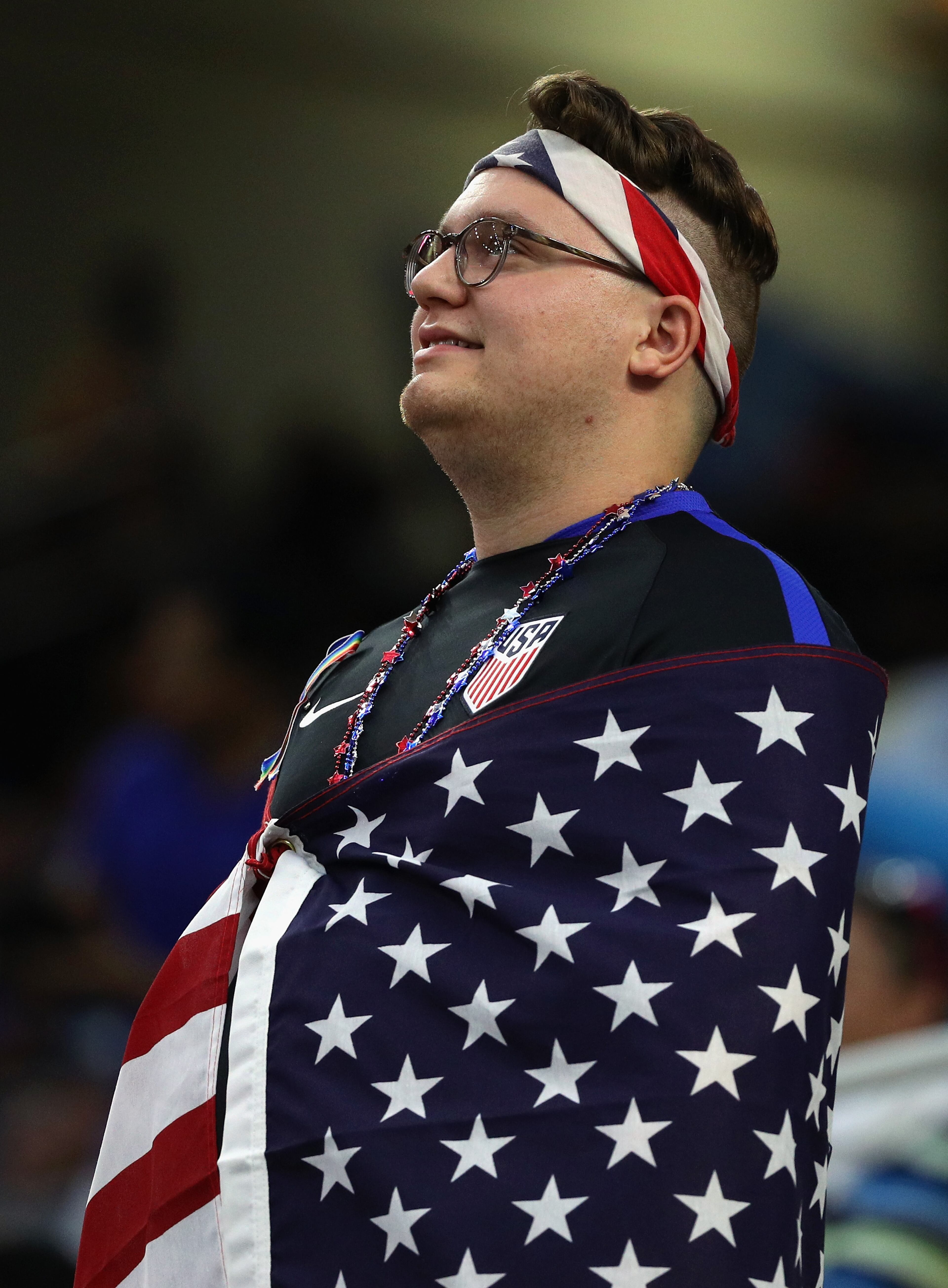 HOUSTON, TX - JUNE 21: A United States fan looks on prior to a 2016 Copa America Centenario Semifinal match between Argentina and the United States at NRG Stadium on June 21, 2016 in Houston, Texas. (Photo by Scott Halleran/Getty Images)