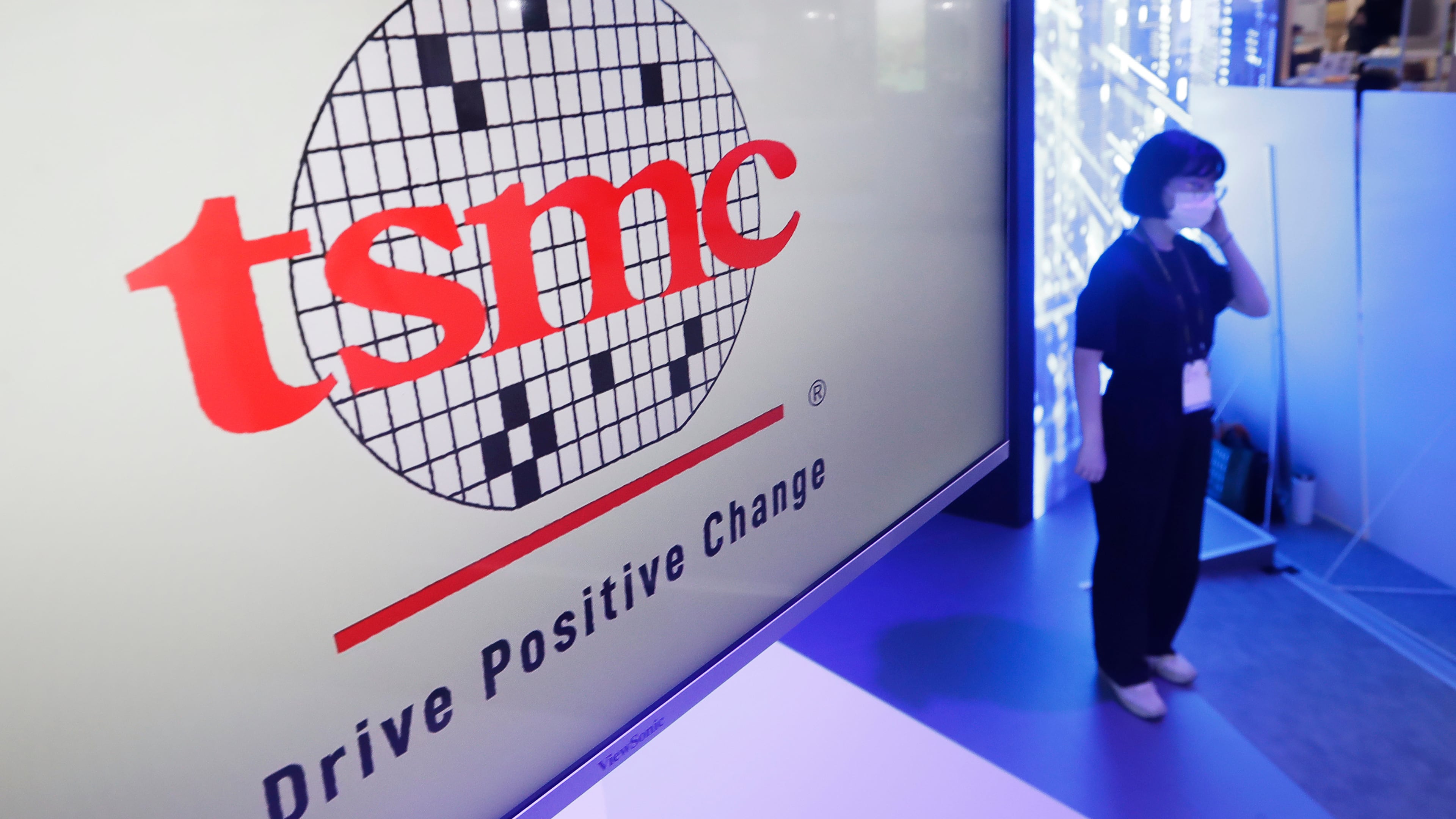 FILE - This photo shows the logo of TSMC (Taiwan Semiconductor Manufacturing Company) during the Taiwan Innotech Expo at the World Trade Center in Taipei, Taiwan, Oct. 14, 2022. (AP Photo/Chiang Ying-ying, File)