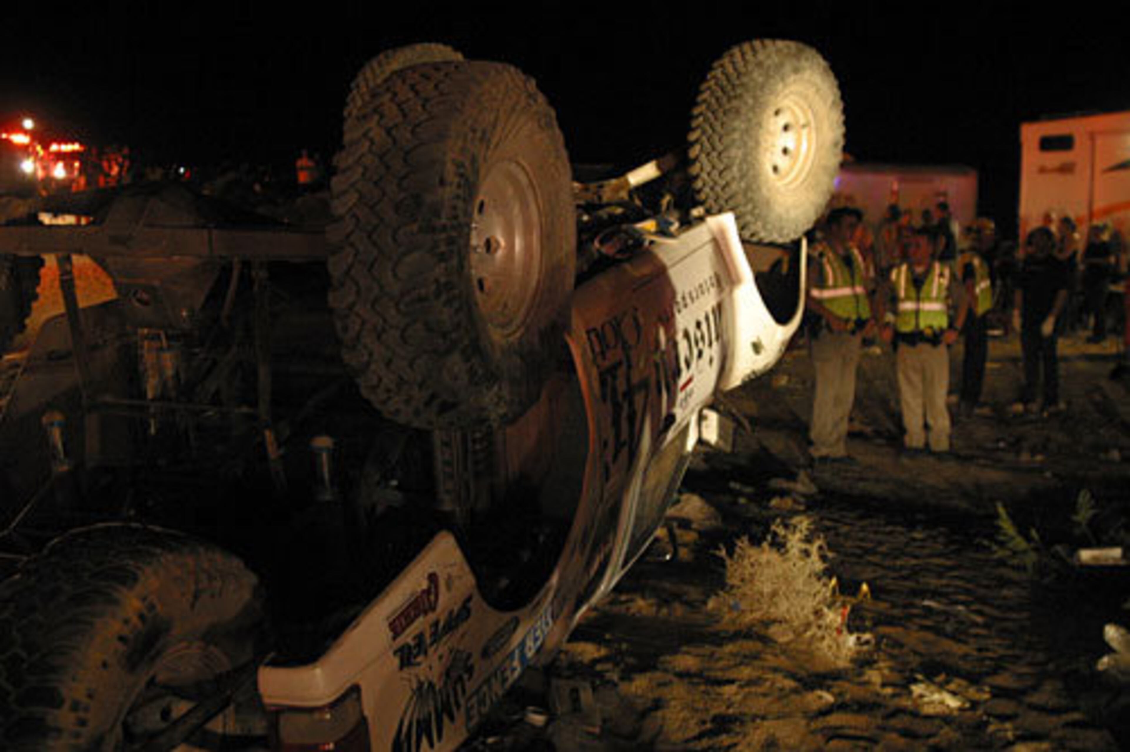 Eight people were killed and 12 were injured at the California 200, a race in the Mojave Desert about 100 miles northeast of Los Angeles. Hundreds of thrill-seeking fans watched in horror Saturday night as one racer took a jump at high speed, hit his brakes on landing and rolled his truck sideways into spectators, sending bodies flying on a section of track that had no guardrails or anything else to keep the crowd back.