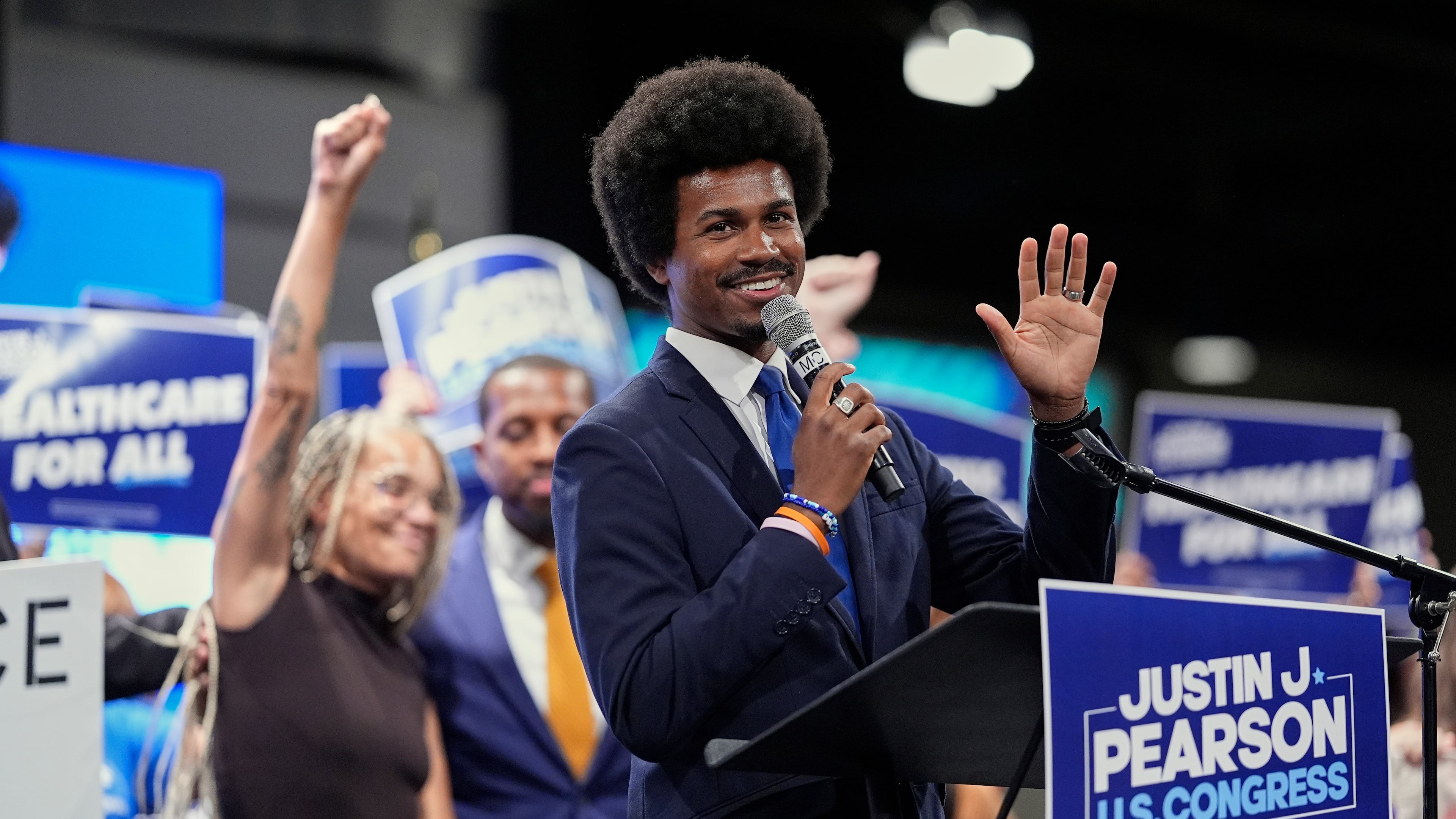 Democratic congressional candidate State Rep. Justin J. Pearson, D-Memphis, speaks during a campaign rally, Friday, July 17, 2026, in Memphis, Tenn. (AP Photo/George Walker IV)