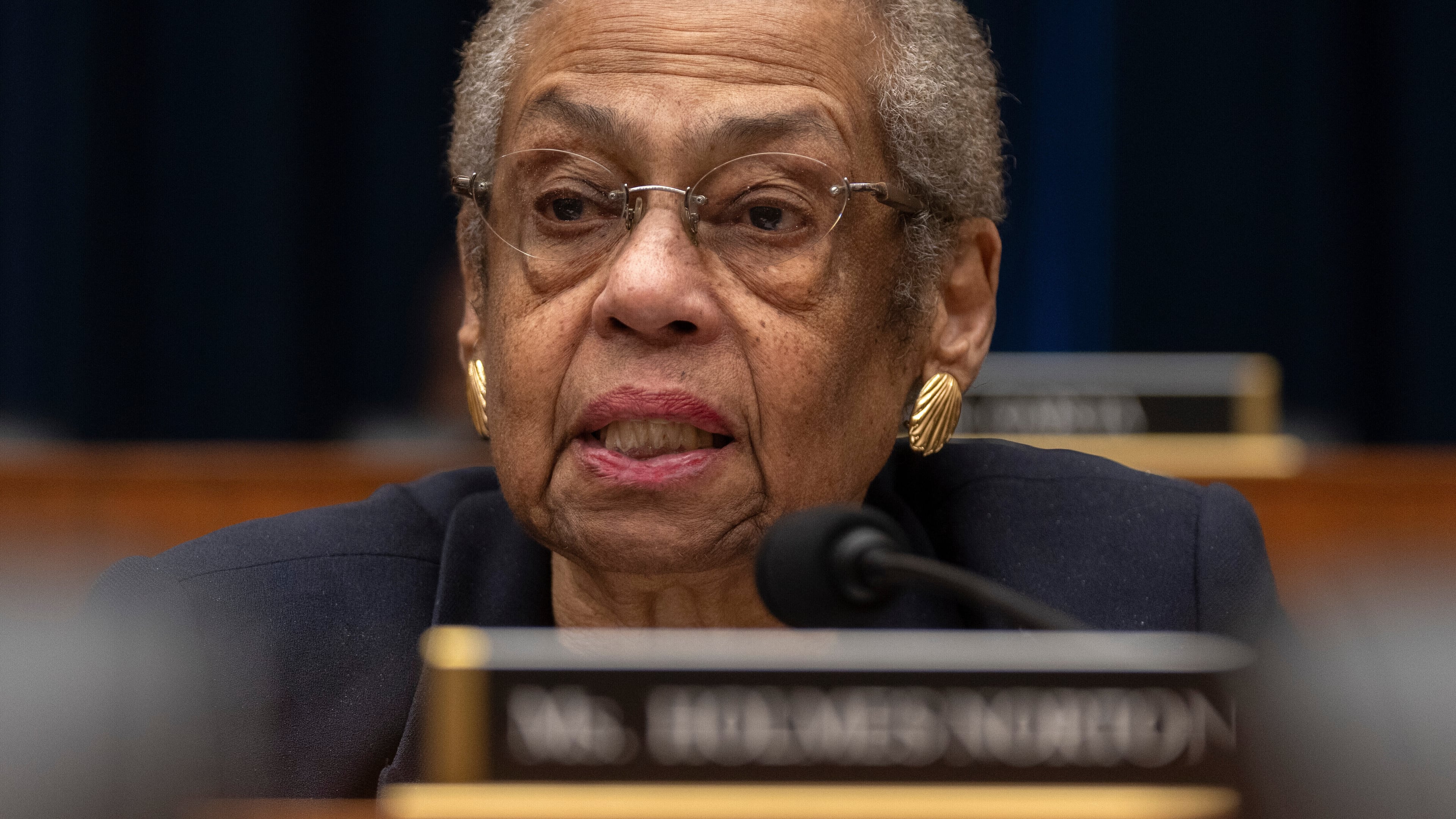 FILE - Del. Eleanor Holmes Norton, D-D.C., speaks during a hearing of the Aviation Subcommittee of the House Transportation and Infrastructure Committee on Capitol Hill, Dec. 16, 2025, in Washington. (AP Photo/Mark Schiefelbein, File)