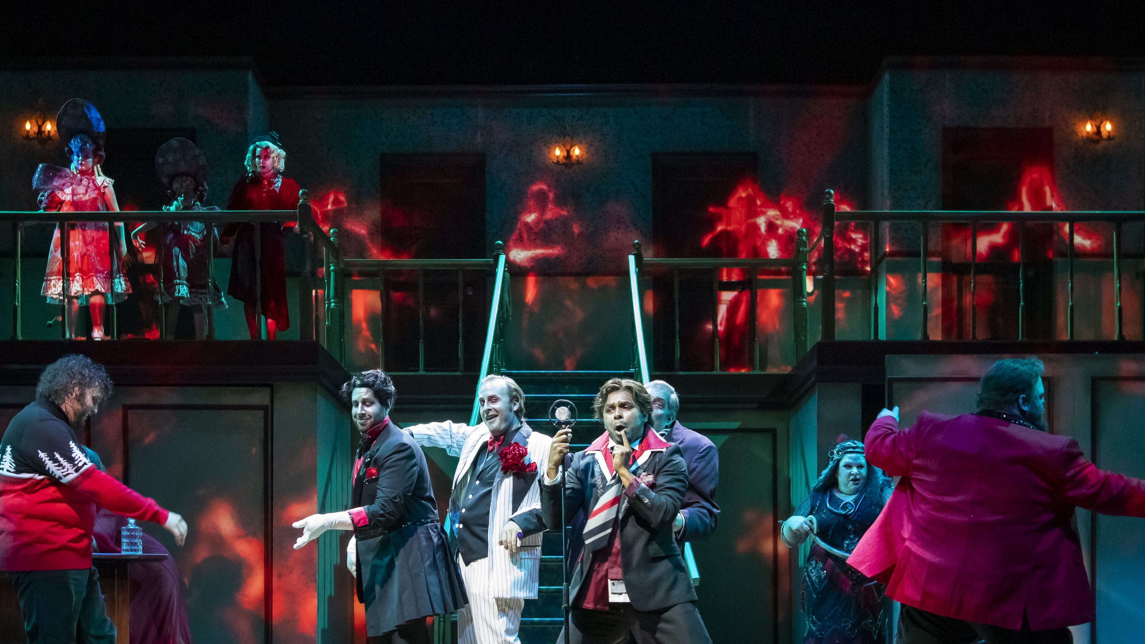 The ghosts come out of the woodwork in "The Shining" with Thomas Glass (bottom left) as Jack Torrance. Photo: Raftermen / Courtesy of Atlanta Opera