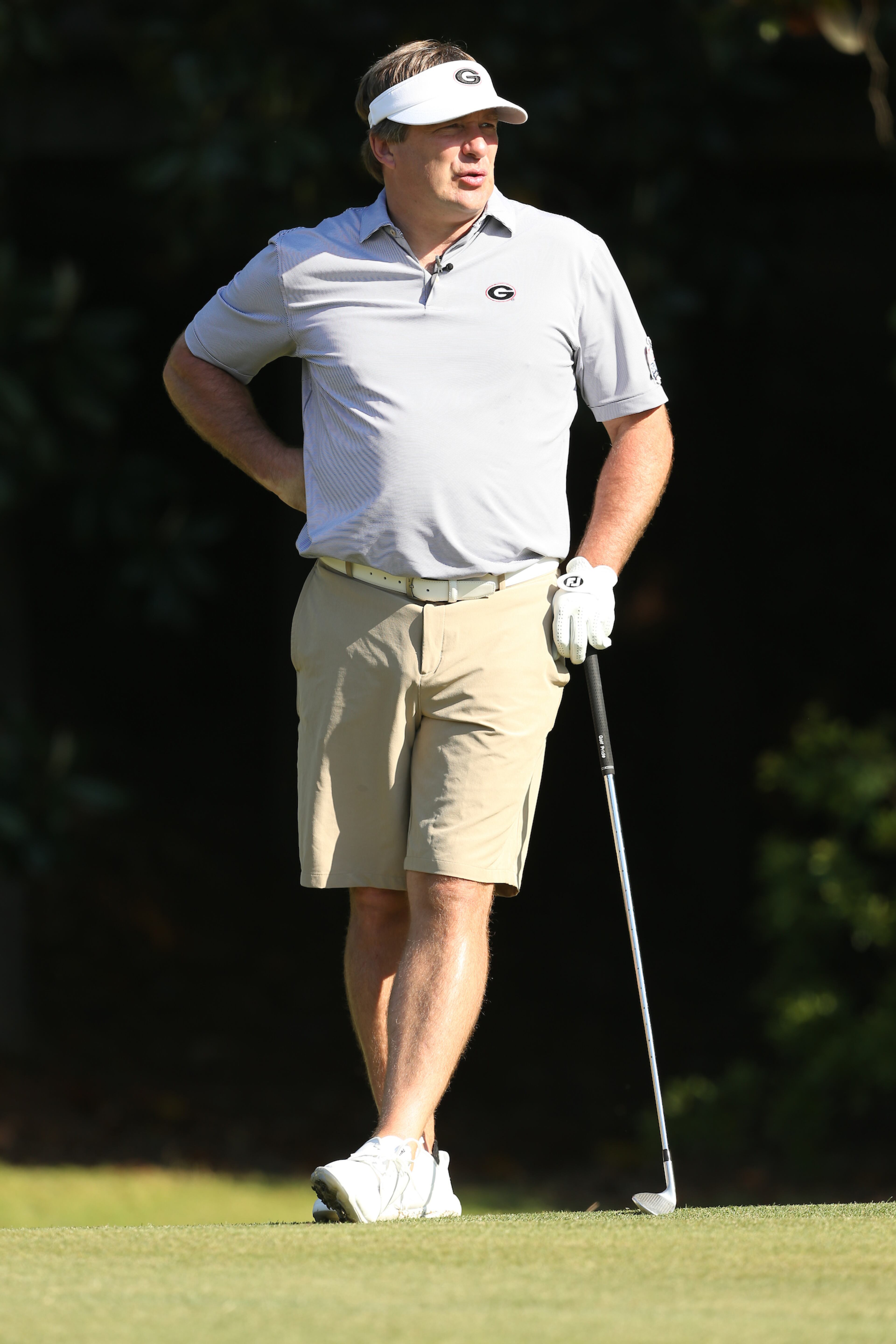Georgia head football football coach Kirby Smart during the Chick-fil-A Peach Bowl Challenge at the Ritz Carlton Reynolds, Lake Oconee, on Tuesday, April 30, 2019, in Greensboro, GA. (Chris Collins via Abell Images for Chick-fil-A Peach Bowl Challenge)