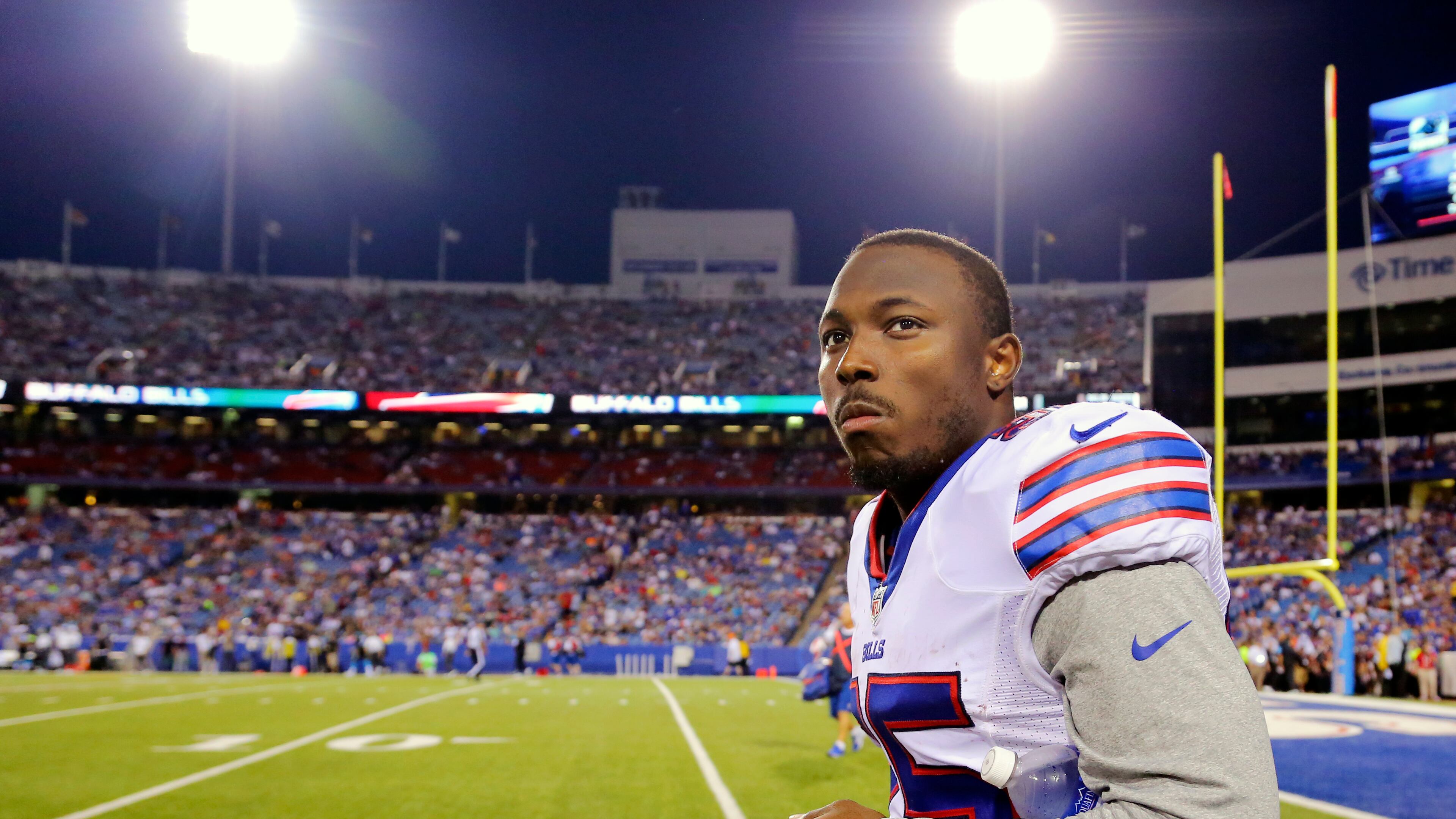 Buffalo Bills running back LeSean McCoy (25) walks on the field after halftime during an NFL preseason football game against the Carolina Panthers in this 2015 file photo.