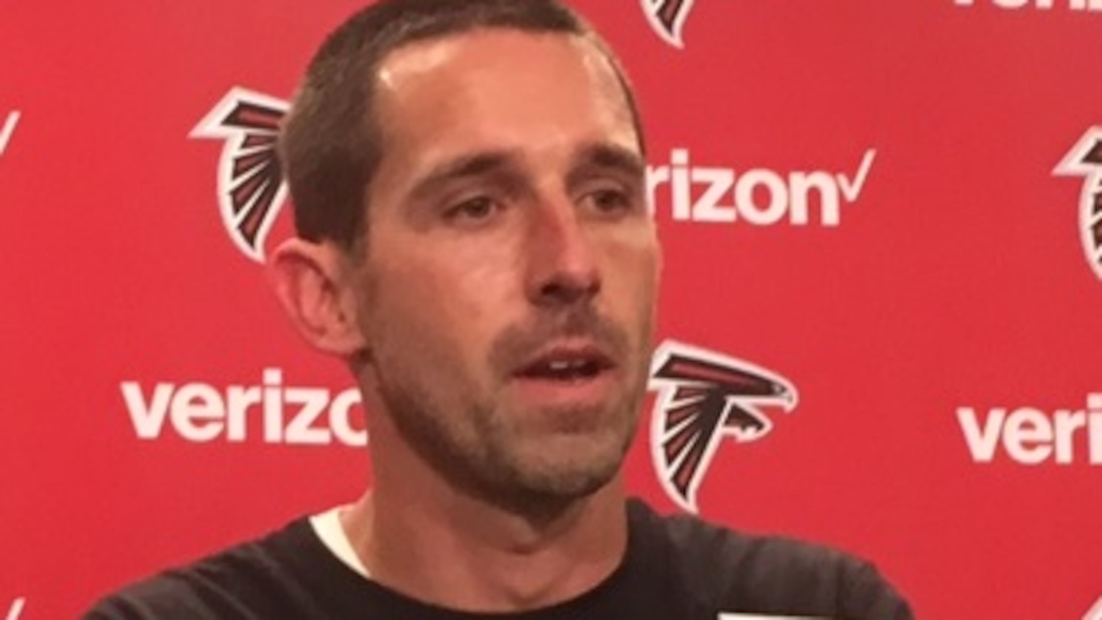 Falcons offensive coordinator Kyle Shanahan on Thursday discusses the offense. (D. Orlando Ledbetter/Dledbetter@ajc.com)