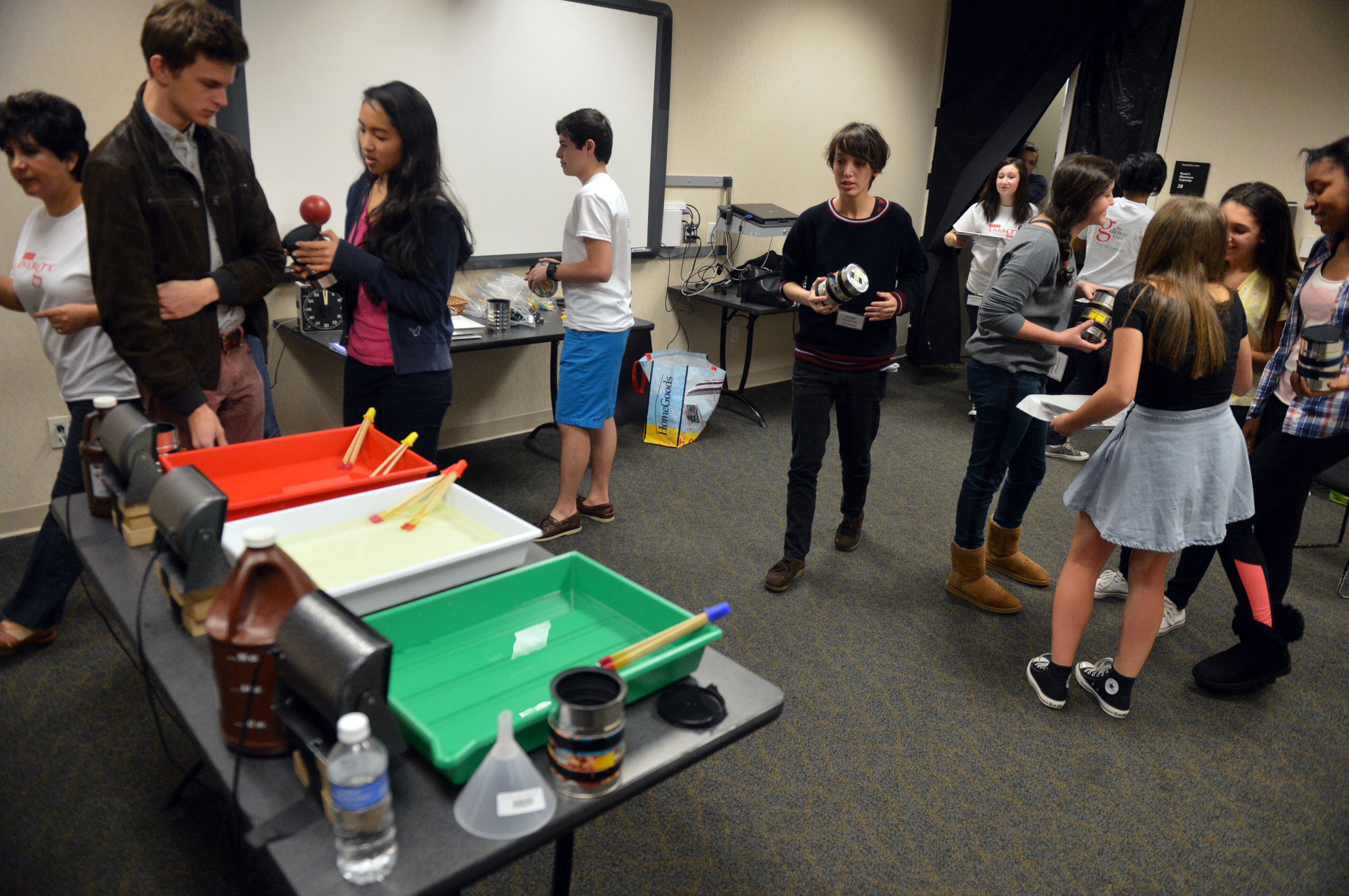 Students talk about making pinhole camera images in a makeshift darkroom at the Woodruff Arts Center during their school session at the High Monday, February 24, 2014. The High Museum has partnered with the Galloway School to offer their students a day of school with "no walls." The museum was closed completely Monday to allow these students - ages 3-18- the opportunity to learn all of their core subjects (math, reading, science, etc) through the different art exhibitions at the Museum. They interacted with the current art exhibitions at the High to learn their subjects. This is the first time the Museum has allowed an entire school to come in and learn for the day. Galloway is the first school in Atlanta (and the state of GA) to experience school with no walls.