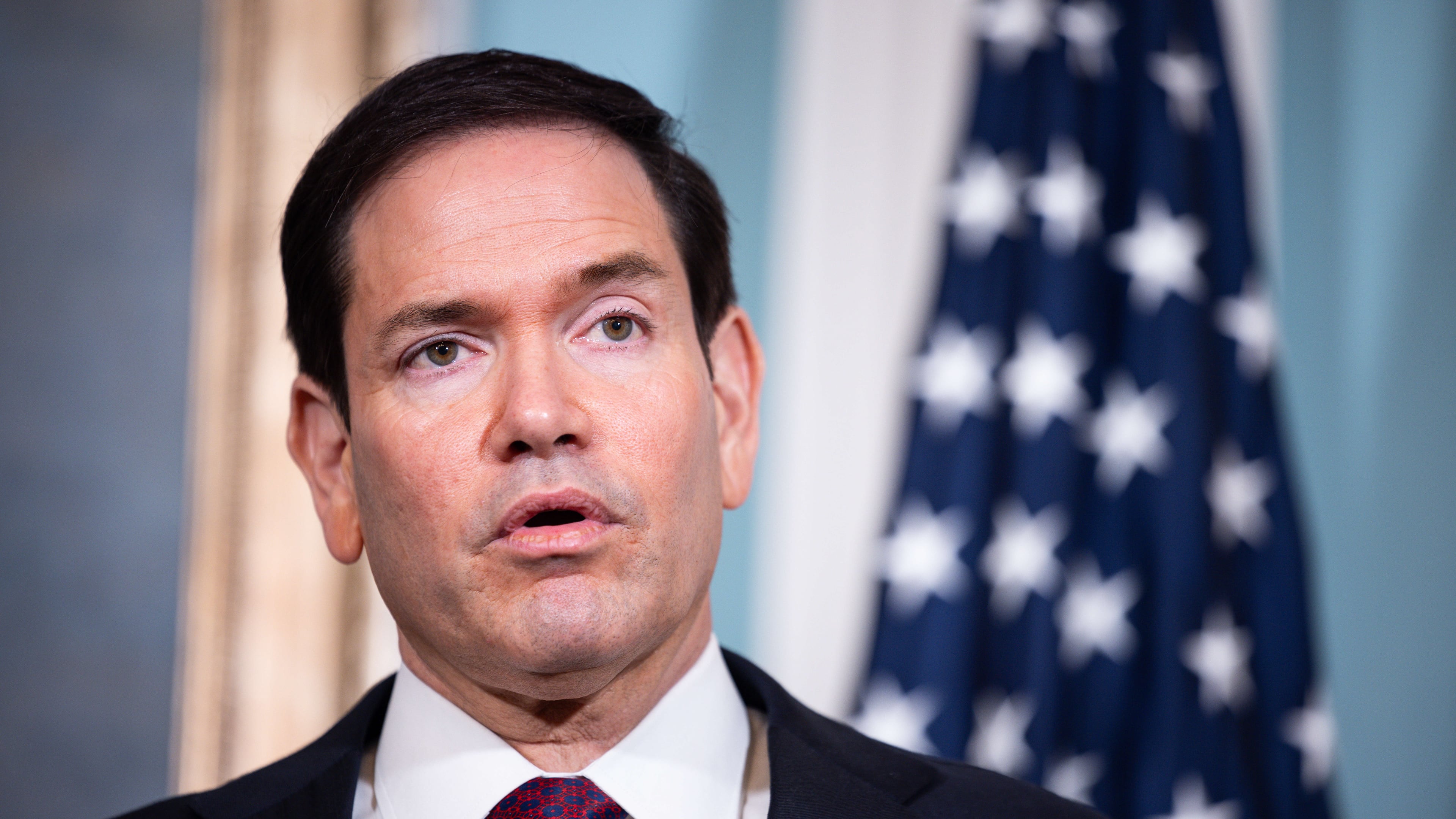 Secretary of State Marco Rubio speaks alongside Paraguay's Vice President Pedro Alliana (not pictured), in the Treaty Room at the State Department, Tuesday, Aug. 4, 2026, in Washington. (AP Photo/Tierney L. Cross)