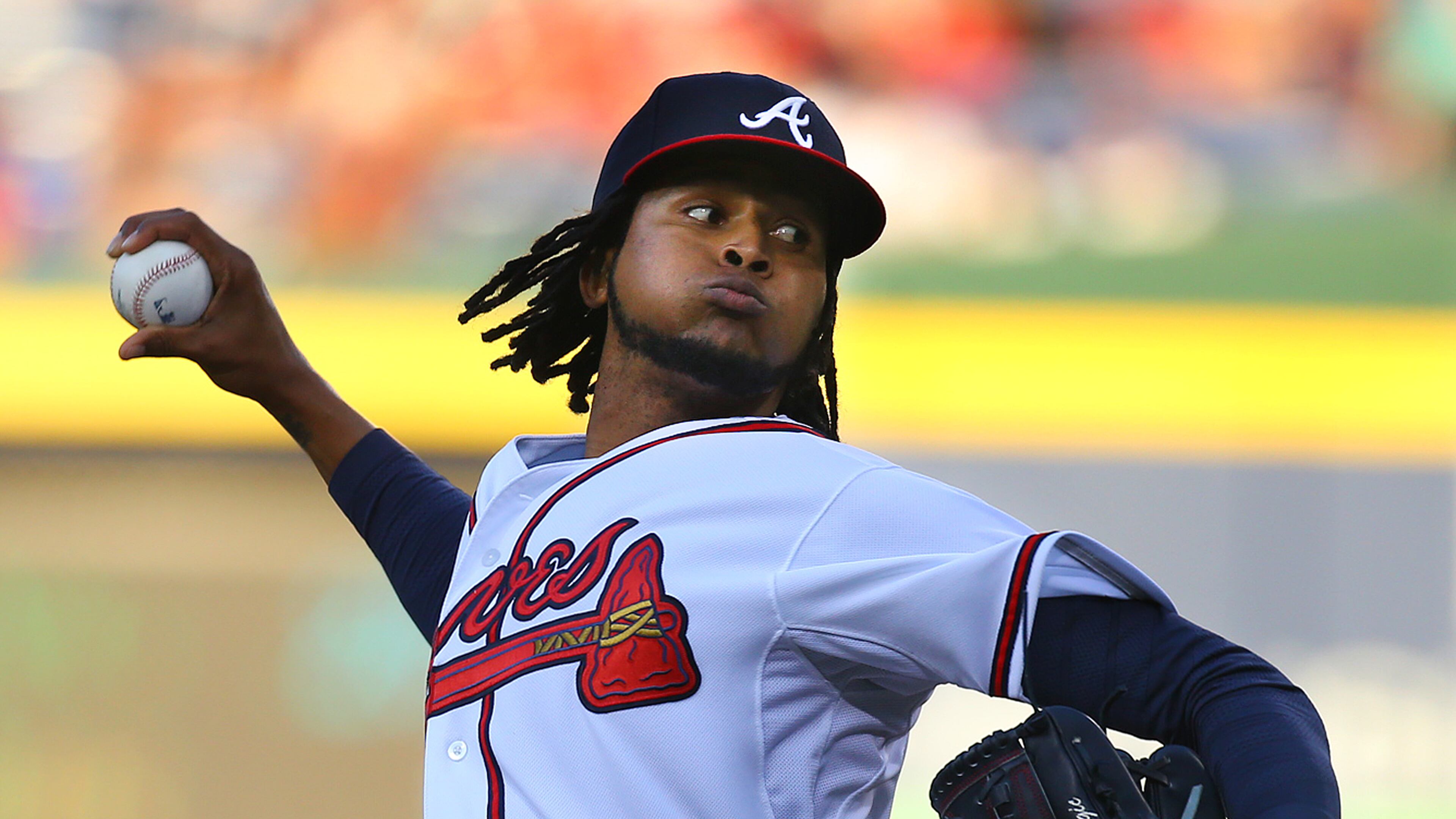 Braves right handed pitcher Ervin Santana, making his 273rd career start, delivers a pitch against the Brewers during the first inning of a MLB game on Wednesday, May 21, 2014, in Atlanta. CURTIS COMPTON / CCOMPTON@AJC.COM