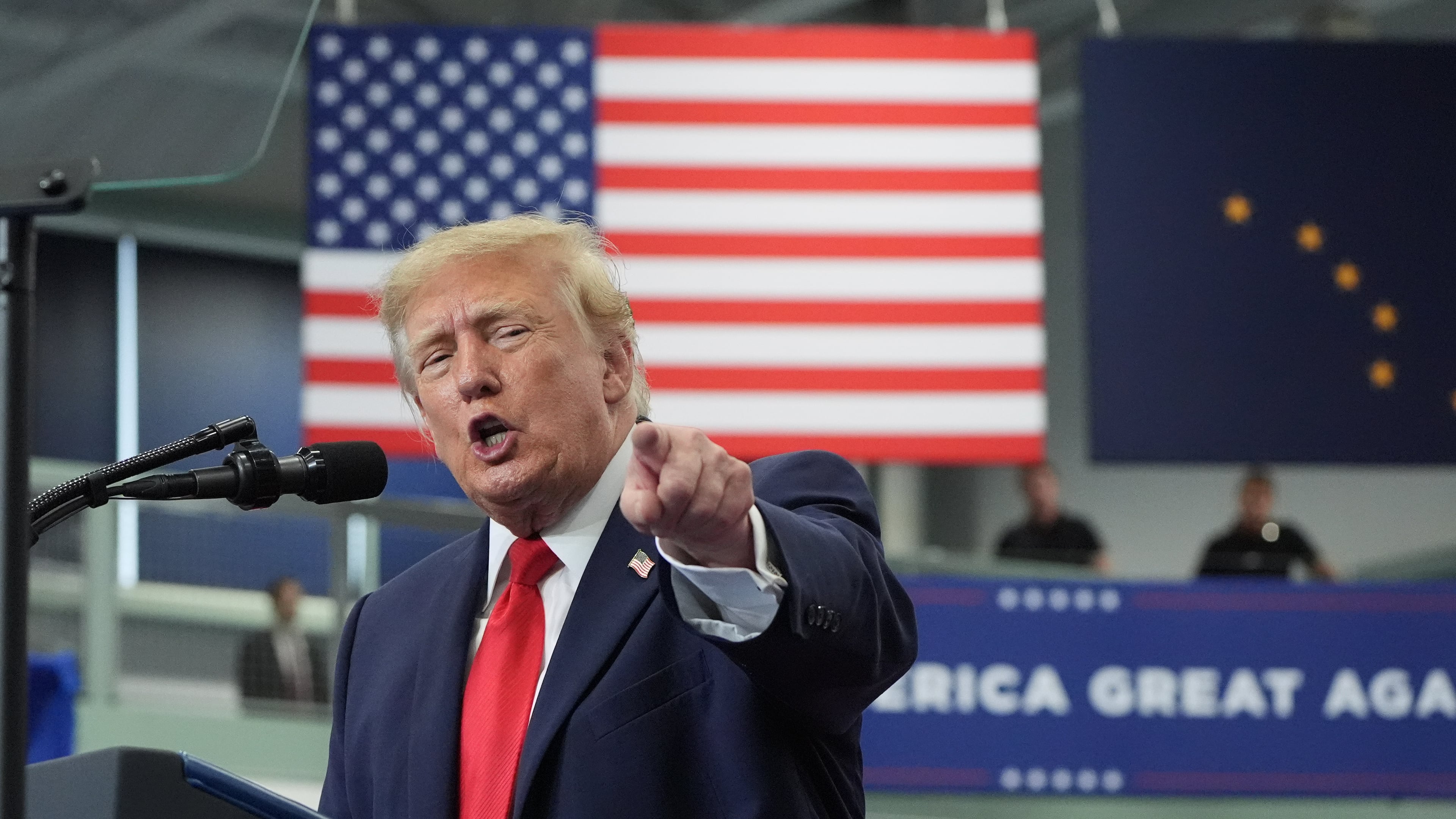 President Donald Trump speaks at a campaign rally at the Curtis D. Menard Memorial Sports Center, Tuesday, Oct. 13, 2026, in Wasilla, Alaska. (AP Photo/Alex Brandon)