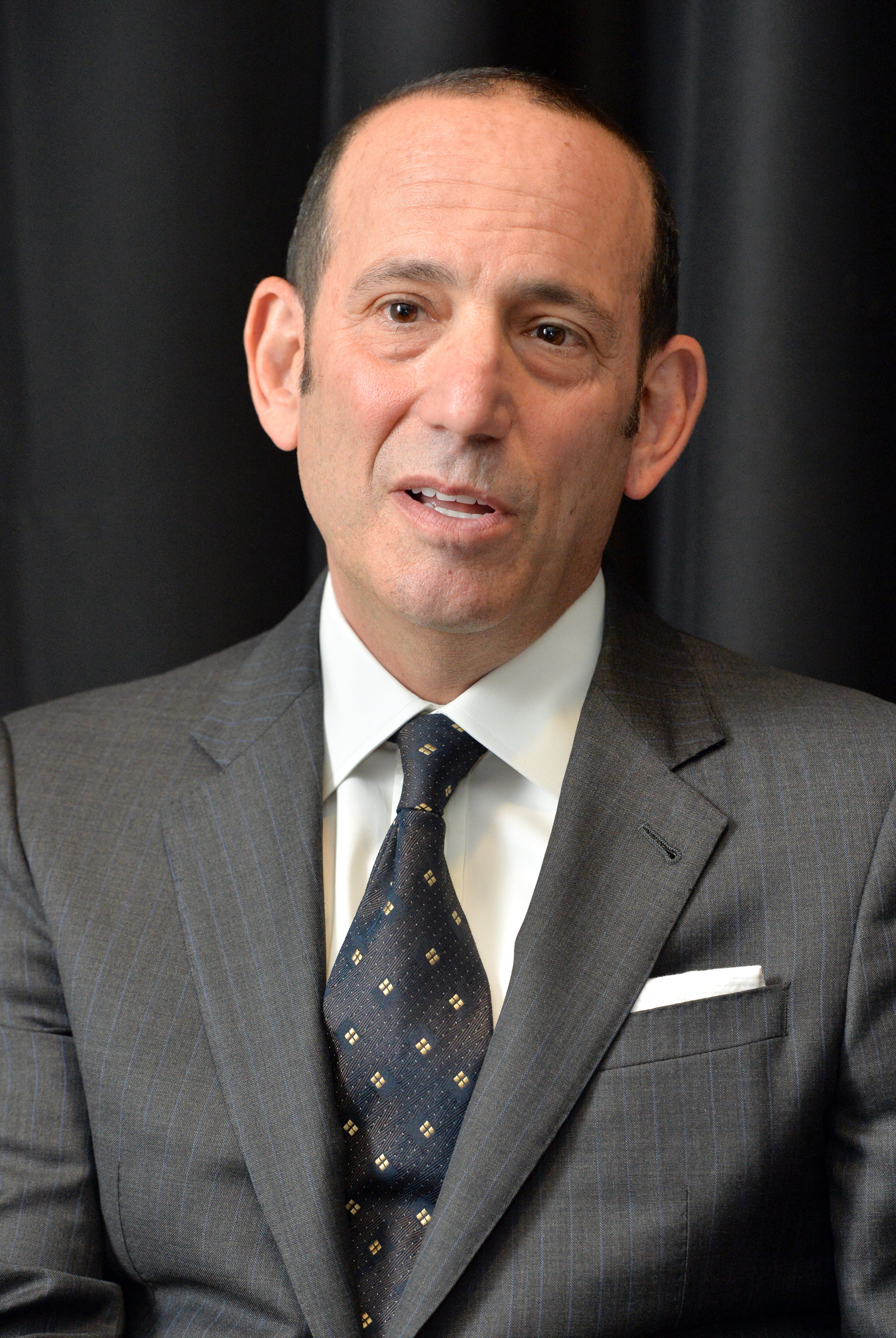 Major League Soccer Commissioner Don Garber speaks to the Atlanta Journal-Constitution reporters in downtown Atlanta on Wednesday, April 16, 2014. Major League Soccer Commissioner Don Garber today announced that Atlanta has been awarded an expansion team that will begin play in 2017. HYOSUB SHIN / HSHIN@AJC.COM