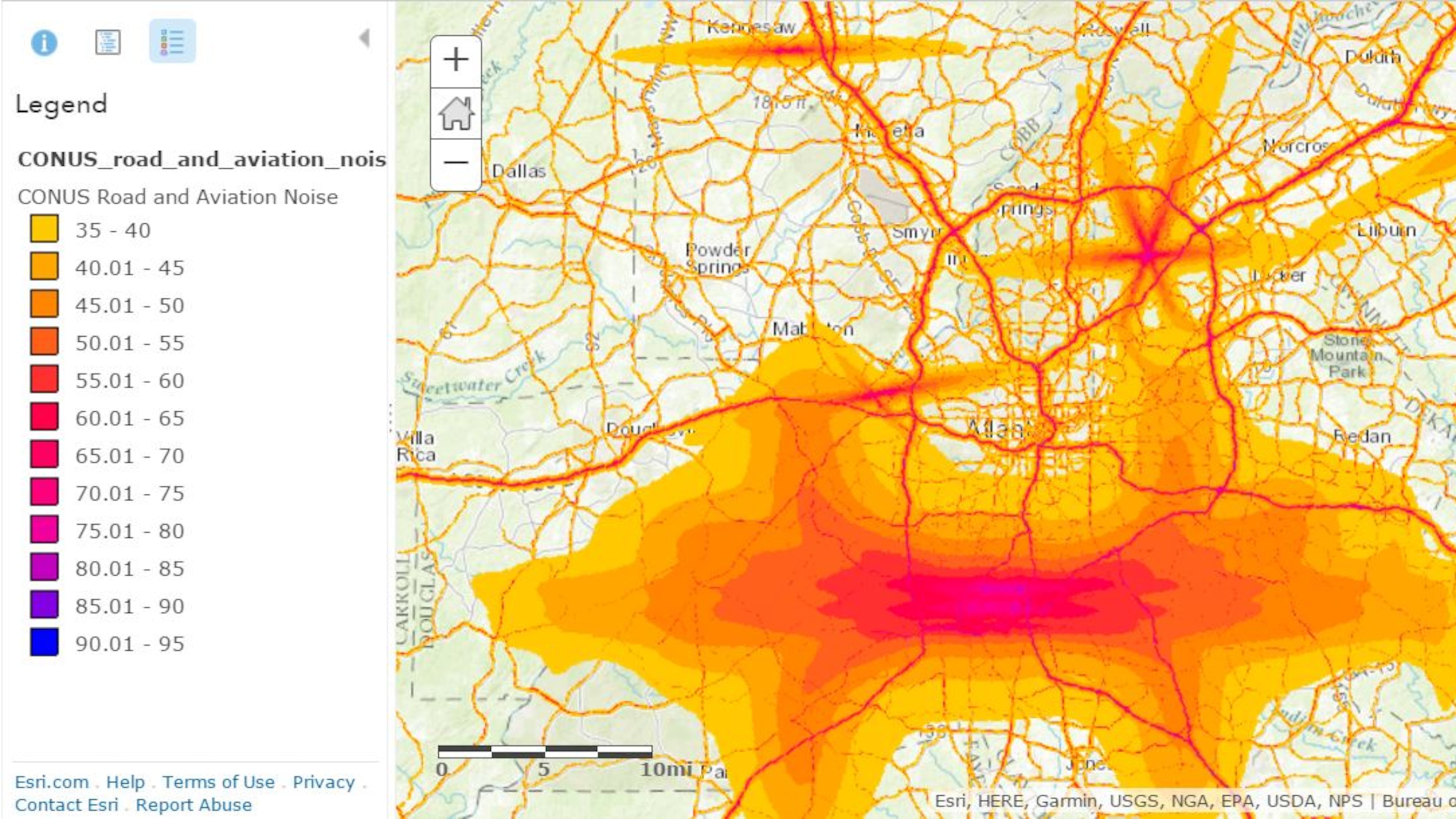 Road and aviation noise. Source: DOT Bureau of Transportation Statistics