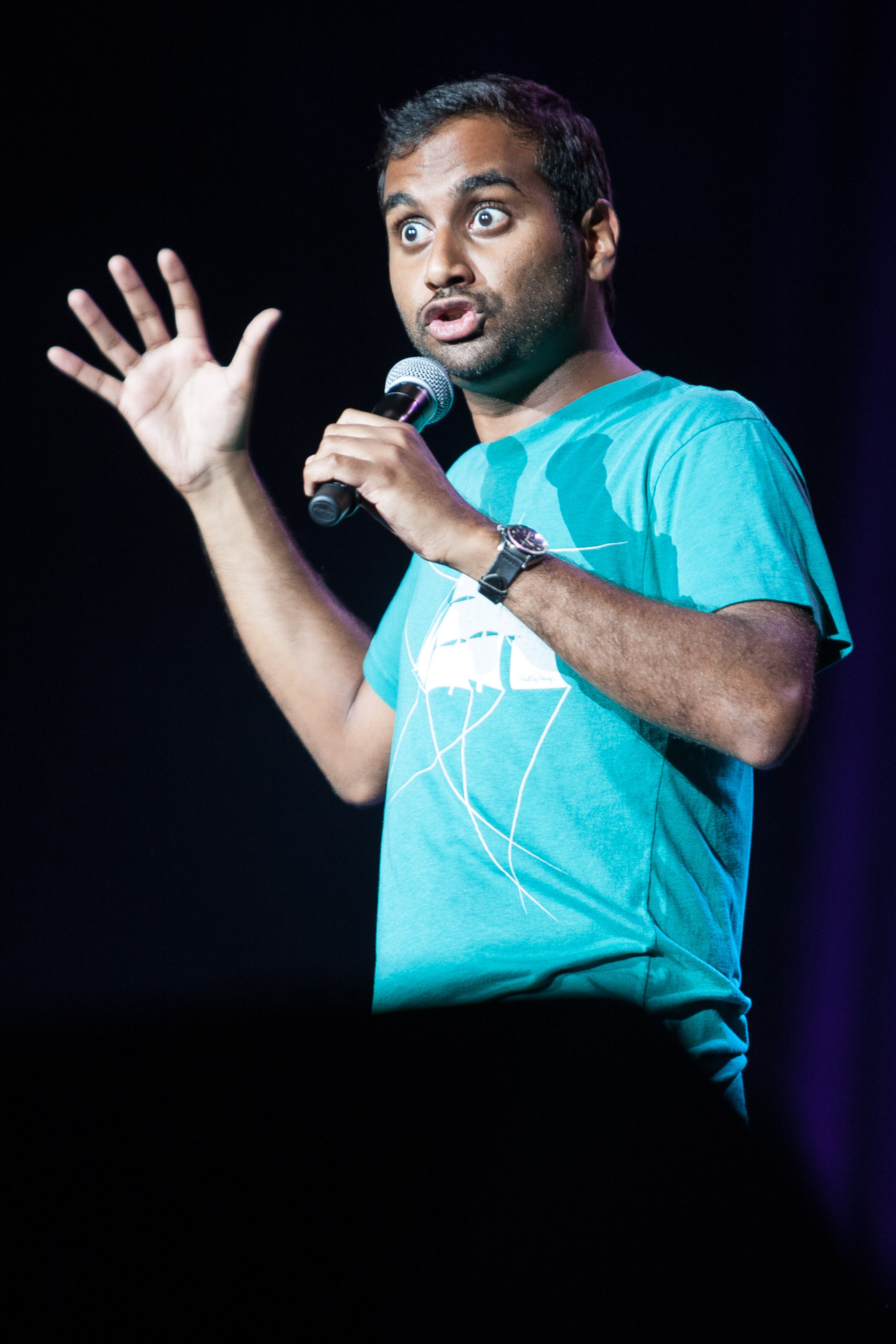 Comedian Aziz Ansari performs during the Oddball Comedy & Curiosity Festival tour at Aaron's Lakewood Amphitheatre Sunday, August 10, 2014 in Atlanta, Ga. (BRANDEN CAMP/SPECIAL)