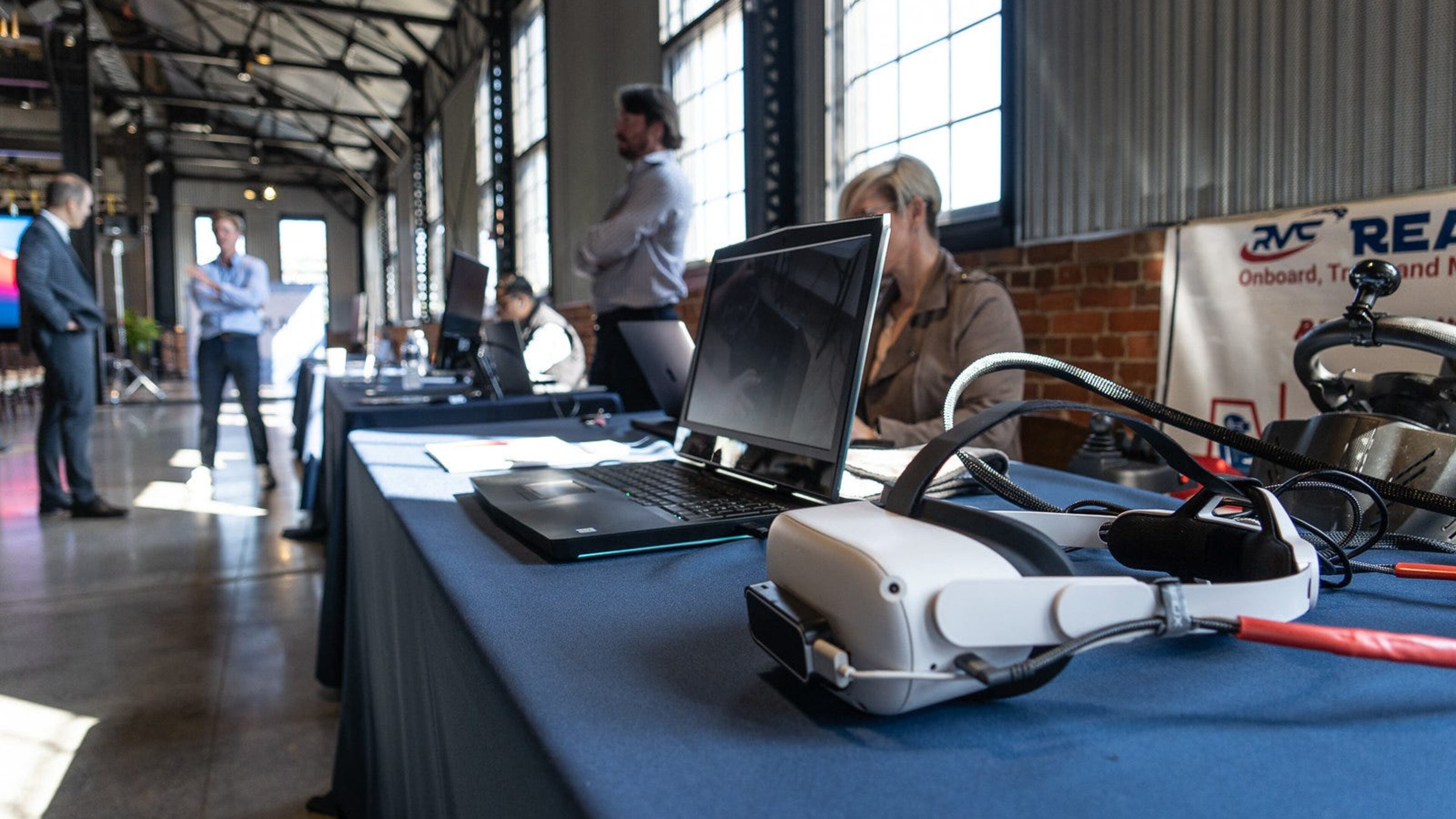 A VR headset at the Really-Virtual Corporation Booth during Plug and Play's expo event.