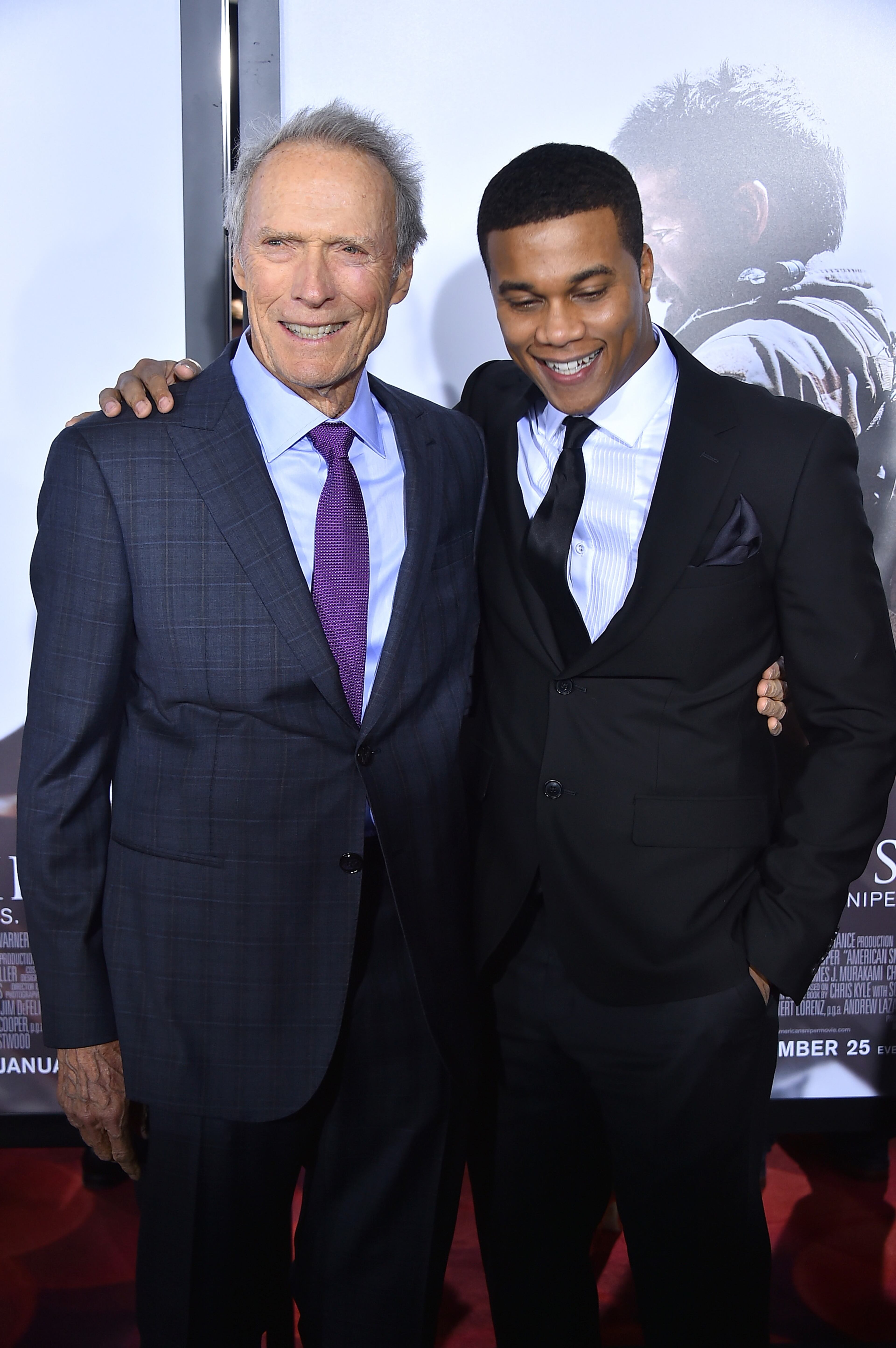 NEW YORK, NY - DECEMBER 15: Director and Producer Clint Eastwood and Cory Hardrict arrive at the "American Sniper" New York Premiere at Frederick P. Rose Hall, Jazz at Lincoln Center on December 15, 2014 in New York City. (Photo by Theo Wargo/Getty Images)